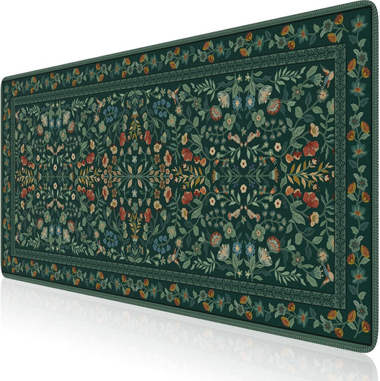 iCasso Desk Mat,Mouse Pad for Office Decor,35.4x15.7in,Deep Green | Back to School Desk Pad Mat, Anti-Slip Big Mousepad with Stitched Edges for Computer Desktop,Smooth Water-Resistant