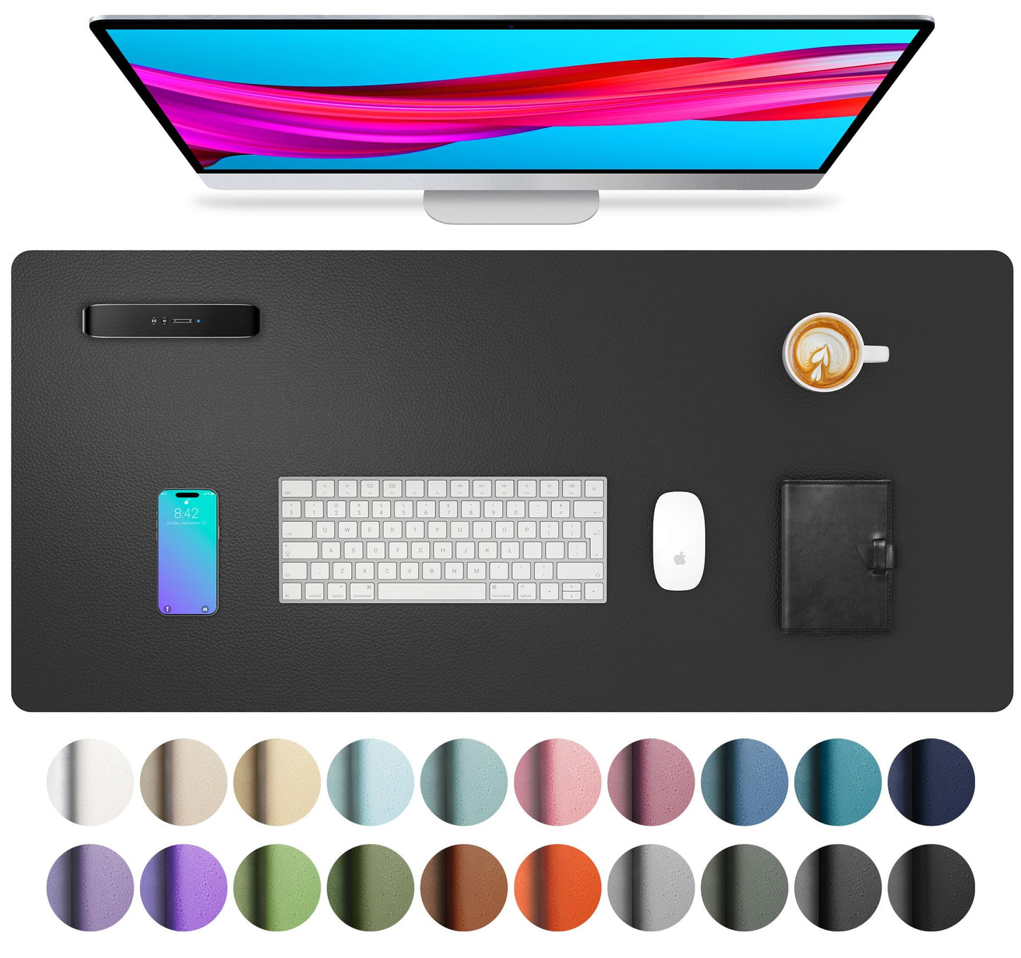 Aothia Non-Slip Waterproof PU Leather Desk Pad Protector for Mouse, Writing Desk, Office, Home, Laptop Blotter, 23.6" x 13.7", Black