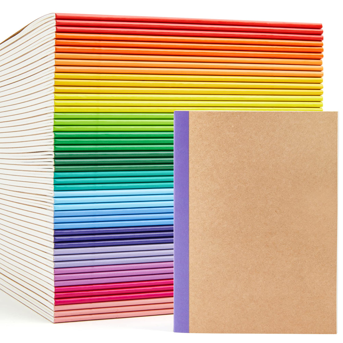 feela 16 Pack Composition Notebook Bulk, Kraft Cover Lined Blank College Ruled Travel Journals with Pastel Color Spine For Women Students Office, 60 Pages, 8.3”x 5.5”, A5, 8 Pastel Colors