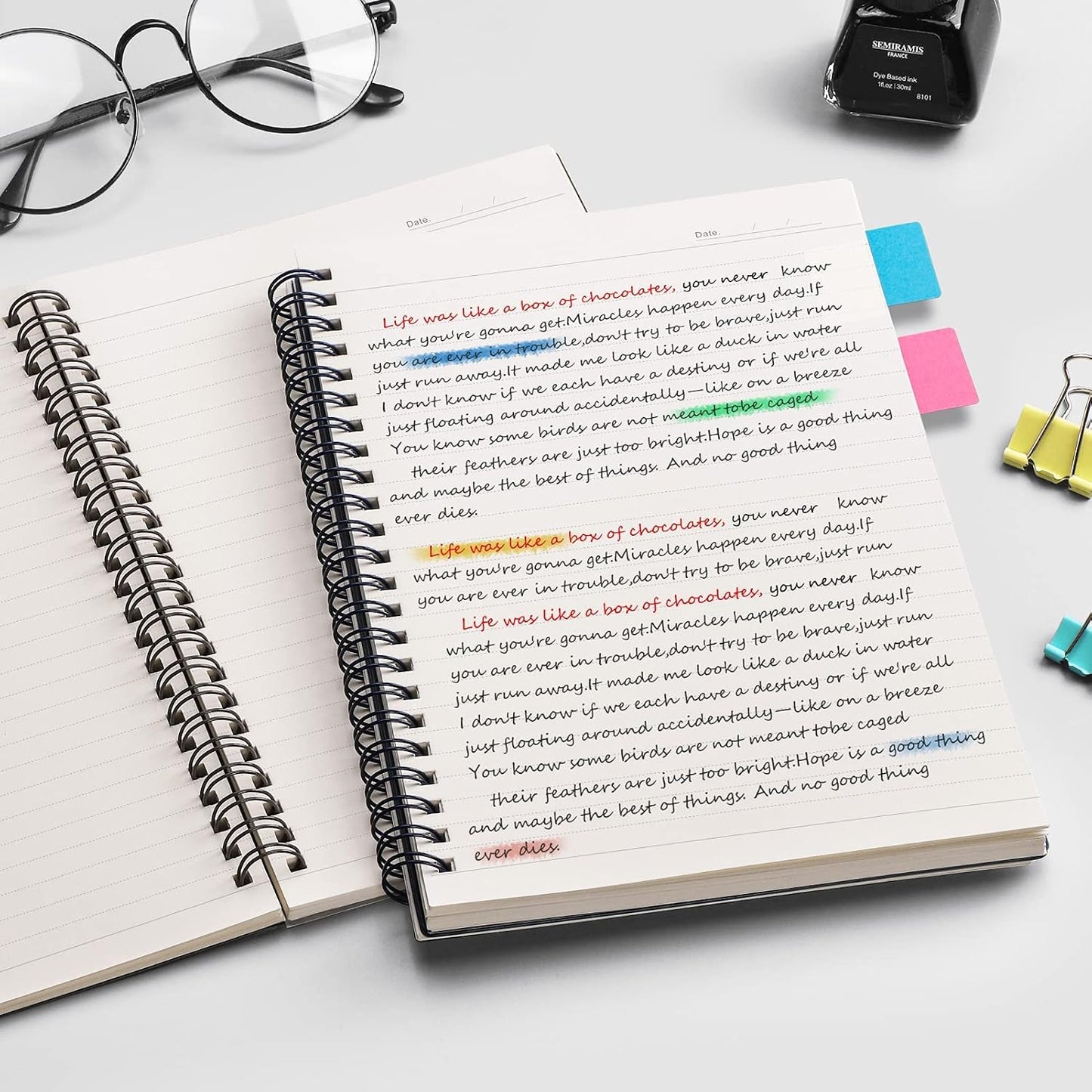 EMSHOI Lined Spiral Journal Notebook, 4 Pack, 640 Pages, A5 (5.7" x 8.2") | College Ruled, 100 GSM Thick Paper, Flexible Plastic Cover, for School, Student, Writing, Journaling, Work, Women & Men