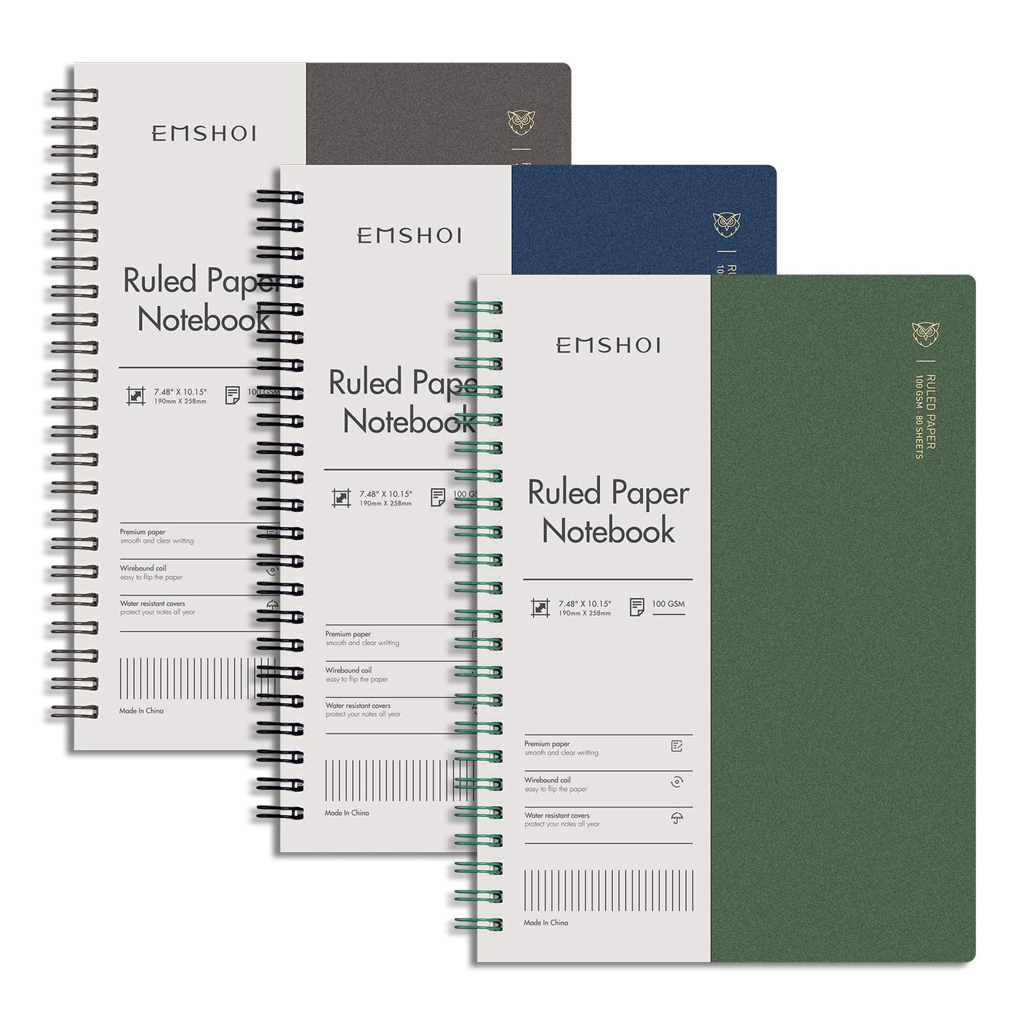 EMSHOI Lined Spiral Journal Notebook, 4 Pack, 640 Pages, A5 (5.7" x 8.2") | College Ruled, 100 GSM Thick Paper, Flexible Plastic Cover, for School, Student, Writing, Journaling, Work, Women & Men