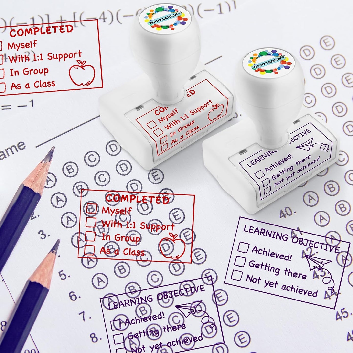 Happy Teaching Checkbox Grading Stamps - Teacher Gifts, Easy Grading, Improved Efficiency (Red+Purple)