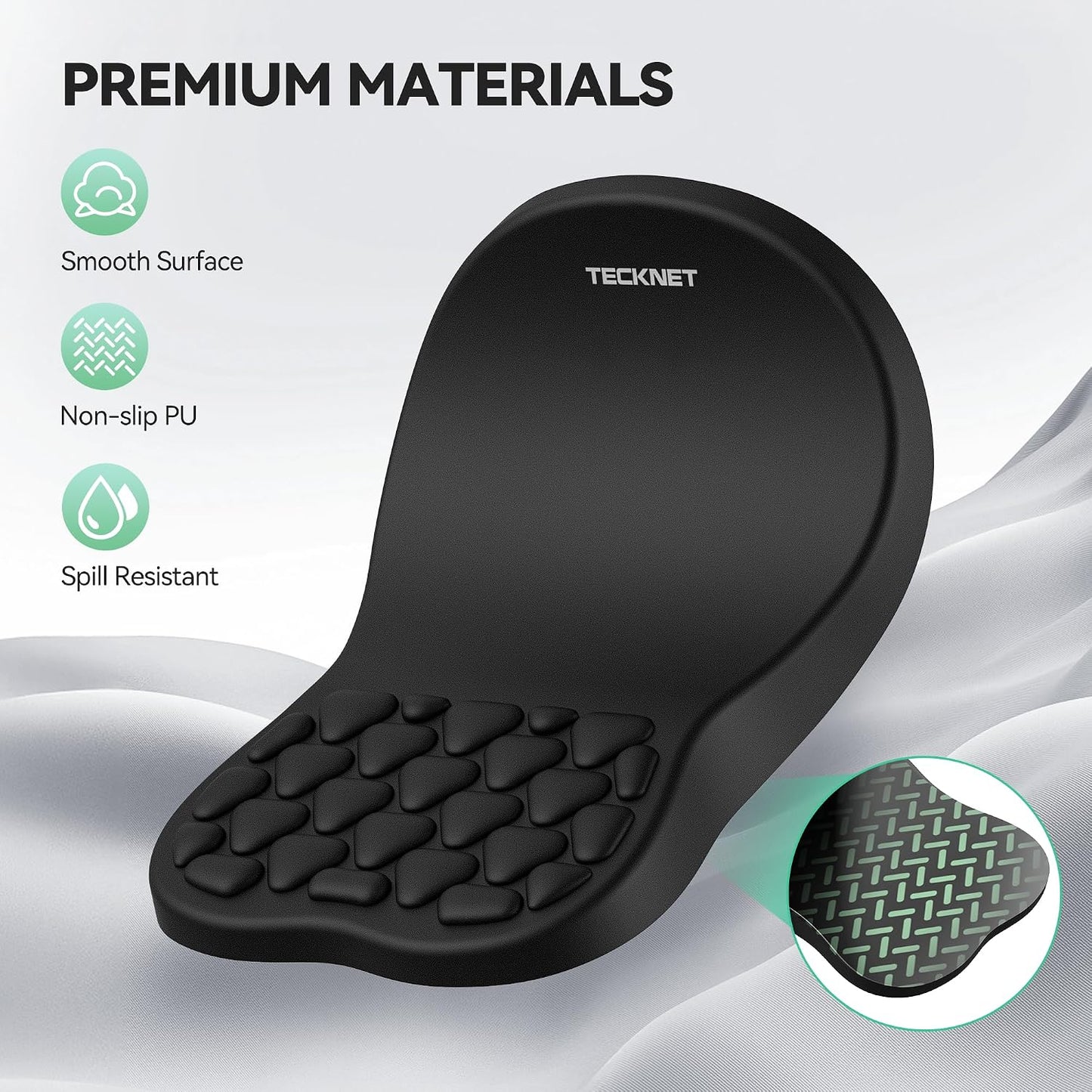 TECKNET Ergonomic Mouse Pad with Wrist Rest,Soft Comfortable Massage Design | Memory Foam and Non-Slip PU Base for Pain Relief, Office Gaming Mousepad for Desk, Home, Office - Black