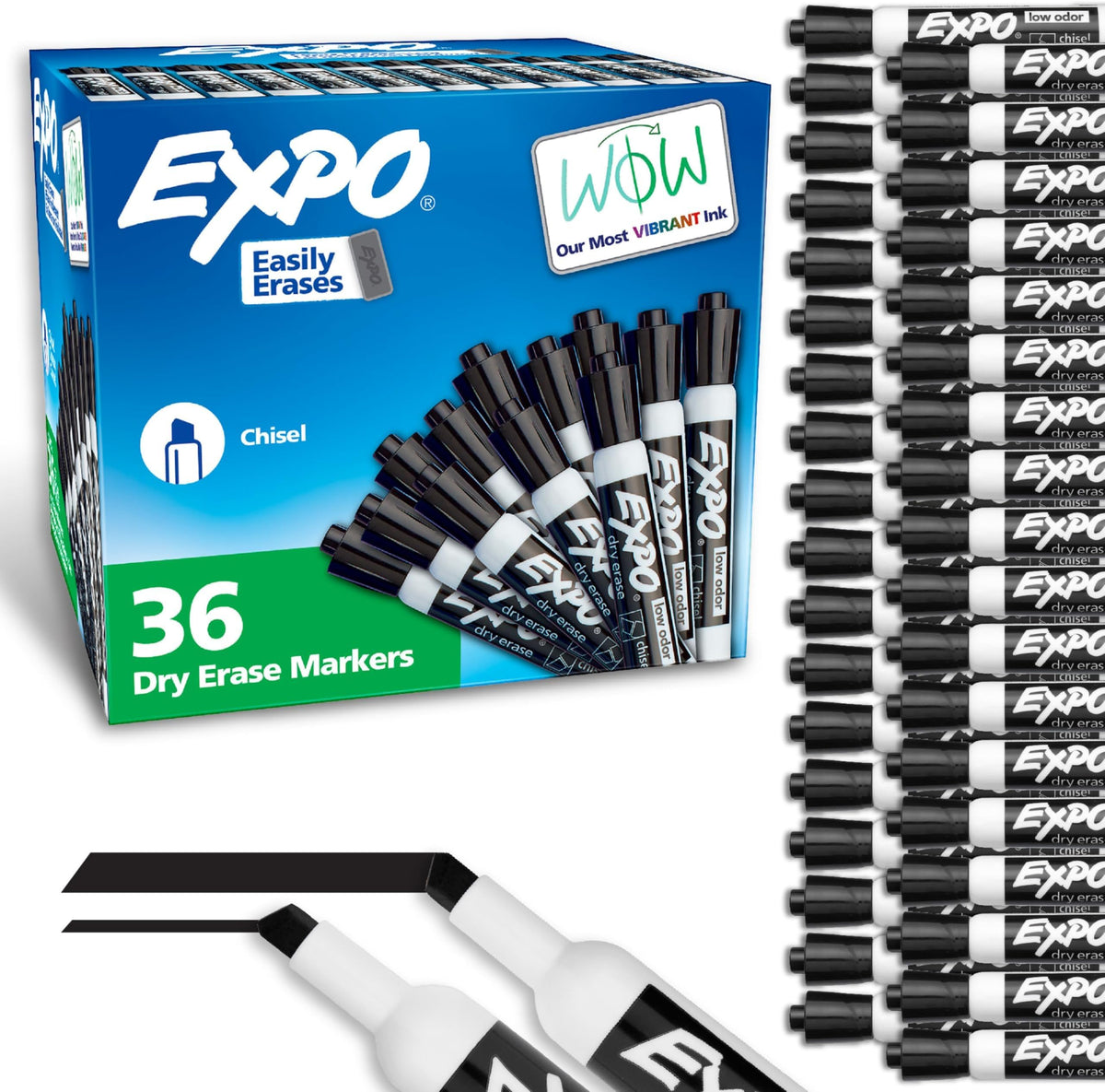 EXPO Dry Erase Markers, Low Odor Ink, Black, Chisel Tip, 36 Count - Easily Erases, Ideal for Classroom, Home, Office, Back to School, Teacher Supplies