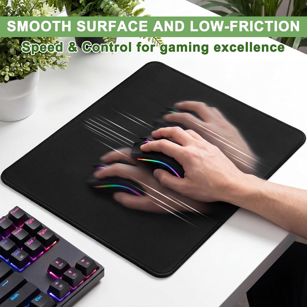 3 Pack Mouse Pad, Stitched Edges and Non-Slip Rubber Base, Black | 10.2 x 8.3 Inch Mousepad with Smooth Surface, Durable Washable Mousepads for Laptop, PC and Office