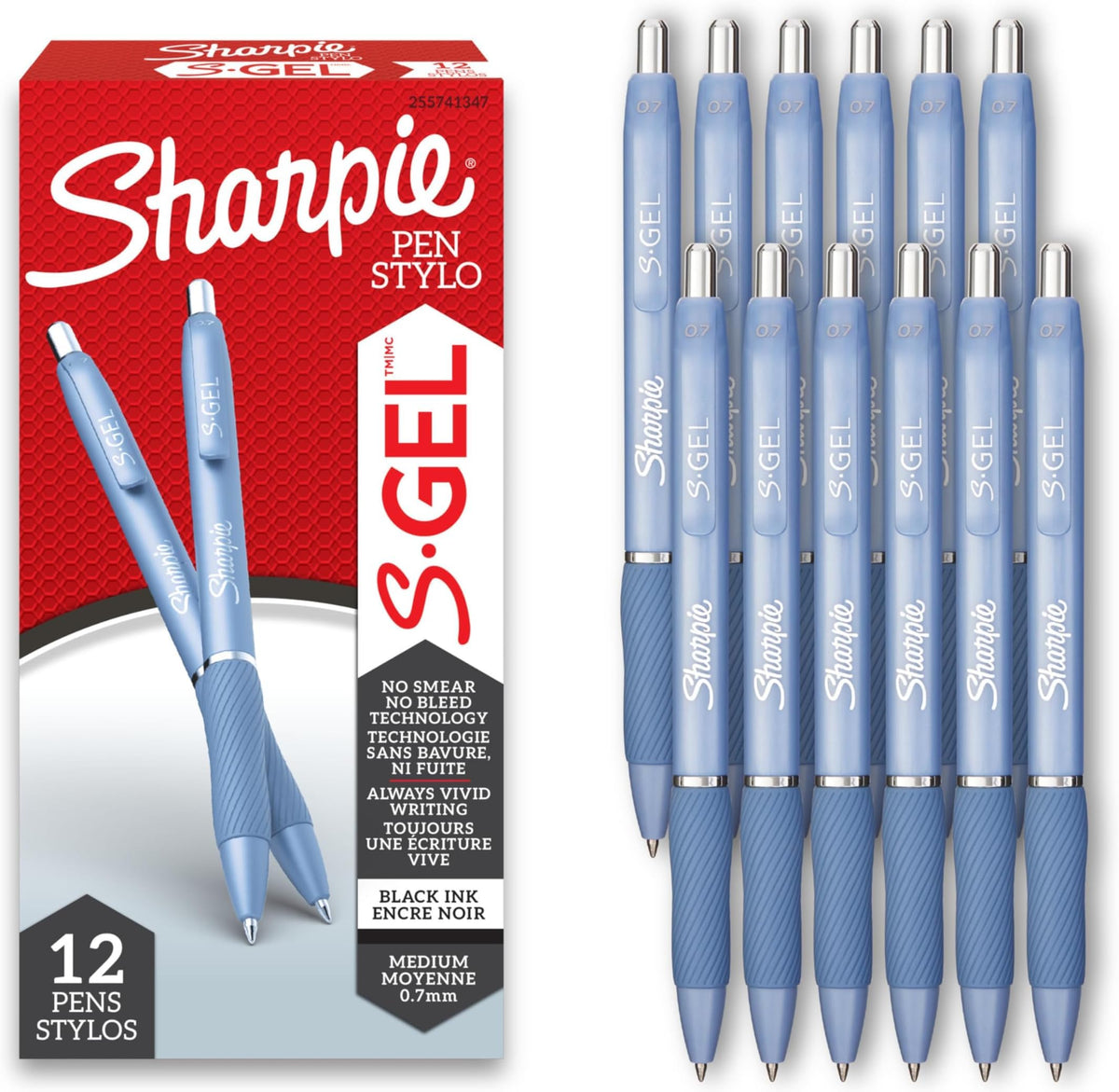 Sharpie S-Gel Gel Pens, Medium Point (0.7mm), Assorted Fashion Barrels, Black Ink, 12 Count - Office, Teacher, School Supplies