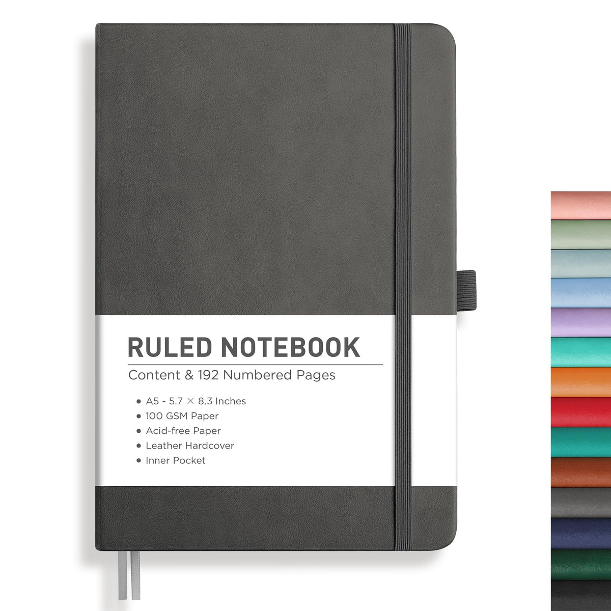 RETTACY Graph Grid Paper Notebook, 192 Pages, A5 Size (5.7'' x 8.3'') | 5 Squares per Inch, Leather Hardcover, 100 GSM Thick Paper, for School, Students, Math, Engineering (Light Green)