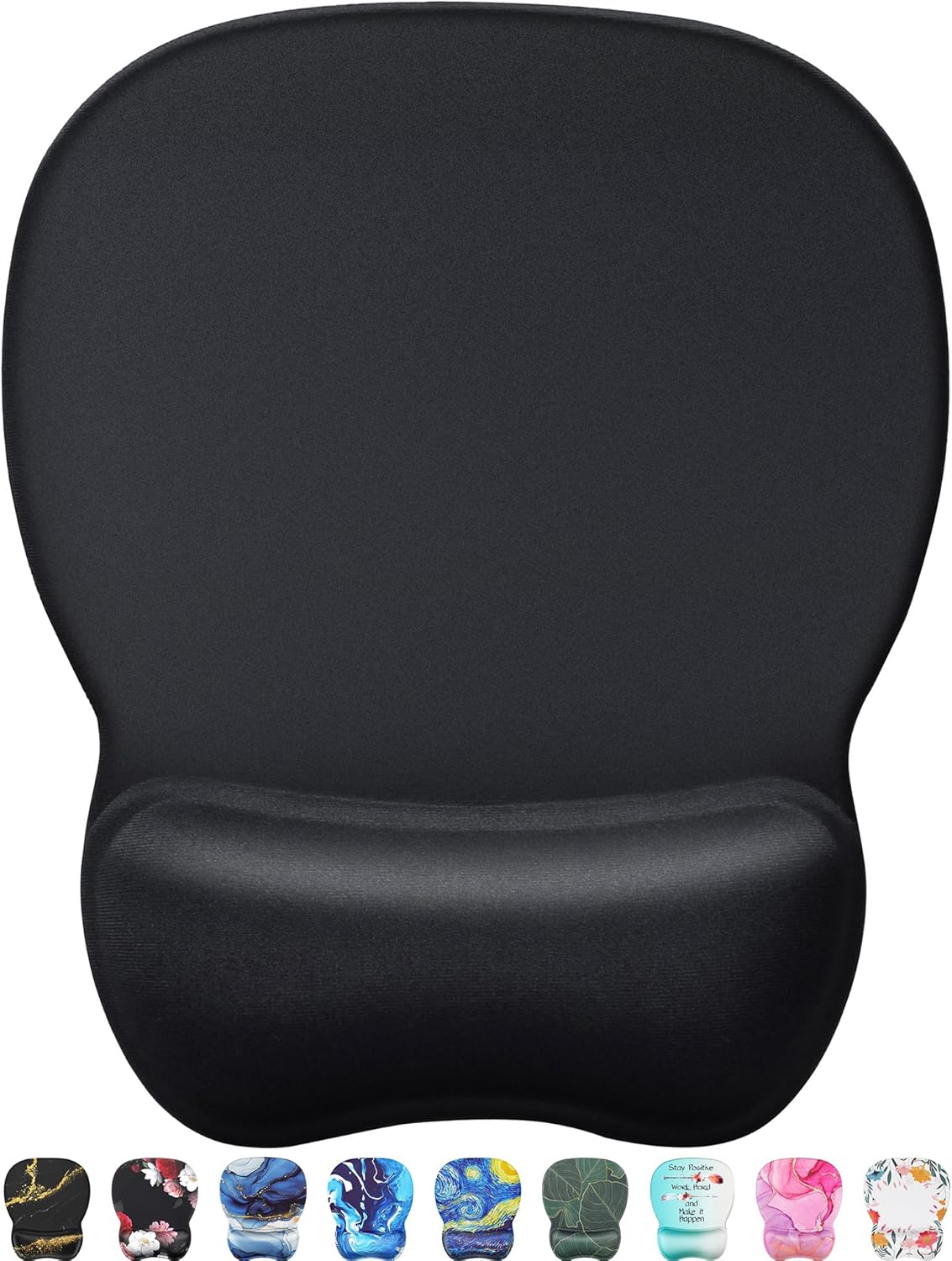MROCO Ergonomic Mouse Pad with Gel Wrist Rest, 9.4 x 8.1 in, Black | Ergonomic Shape Design for Pain Relief, Cooling Feel Gel Cushioning for Wrist Comfort, Smooth Lycra Surface, Non-Slip PU Base