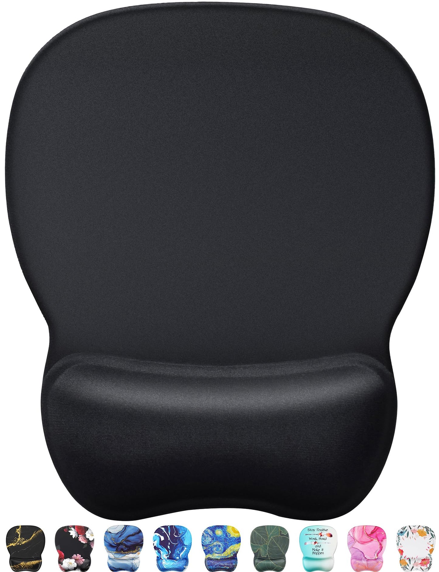 MROCO Ergonomic Mouse Pad with Gel Wrist Rest, 9.4 x 8.1 in, Black | Ergonomic Shape Design for Pain Relief, Cooling Feel Gel Cushioning for Wrist Comfort, Smooth Lycra Surface, Non-Slip PU Base