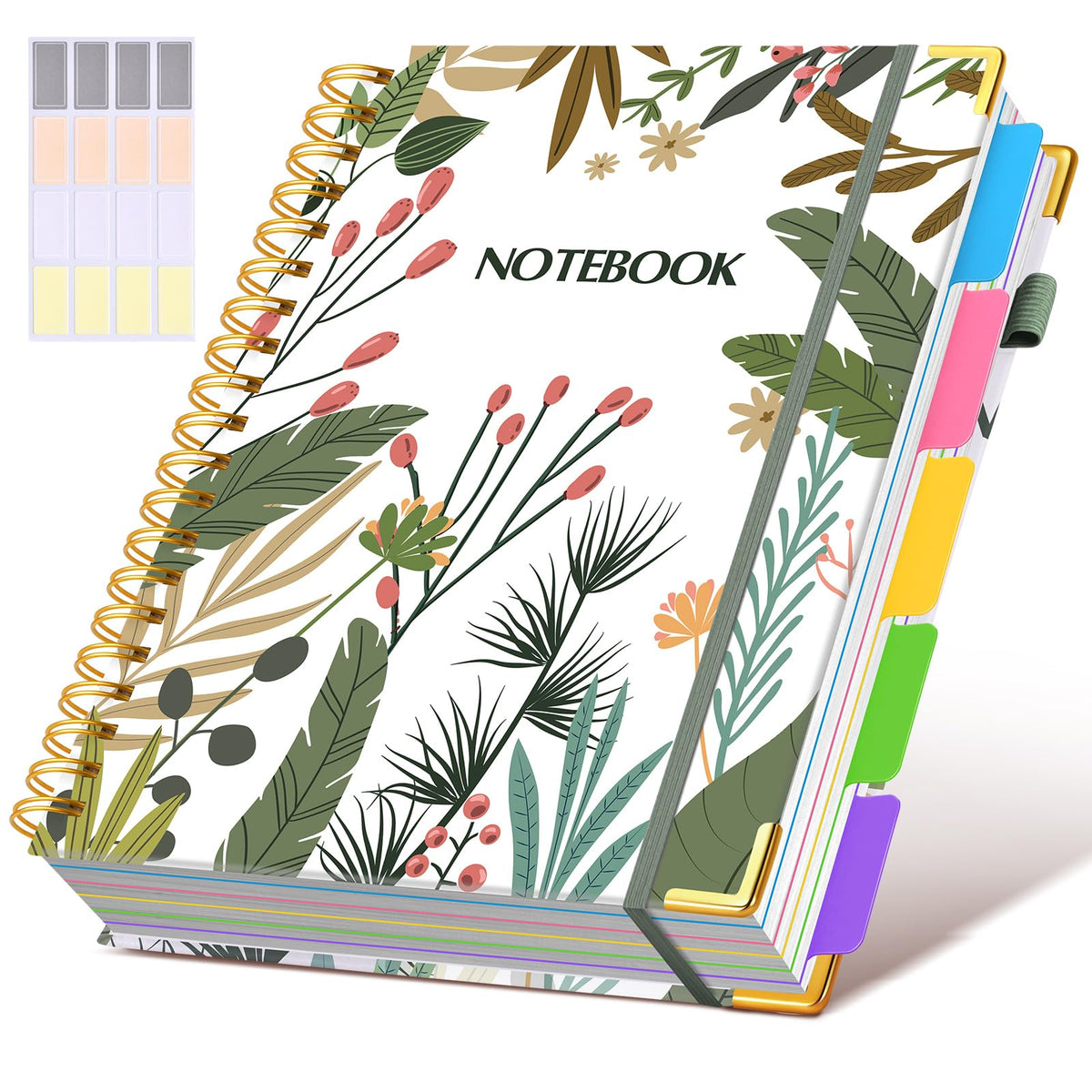 Hardcover Large Spiral Notebook 8.5" x 11" with Removable Dividers Tabs, 300 pages Leather 5 Subject Notebook College Ruled, A4 Journal for Women Men, Notebooks for Work School Note taking,Black