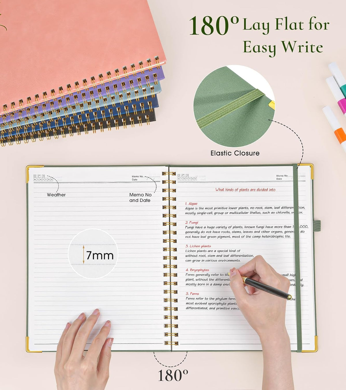 Hardcover Spiral Notebook Journal 8.5” x 11”, A4 Large Leather Notebooks for Women Men, Lined College Ruled Notebook, 50 Sheets/100 Pages, Spiral Bound Journals for Work School Note Taking, Green