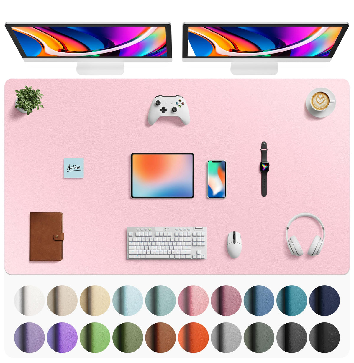 Aothia Non-Slip Waterproof PU Leather Desk Pad Protector for Mouse, Writing Desk, Office, Home, Laptop Blotter, 23.6" x 13.7", Black