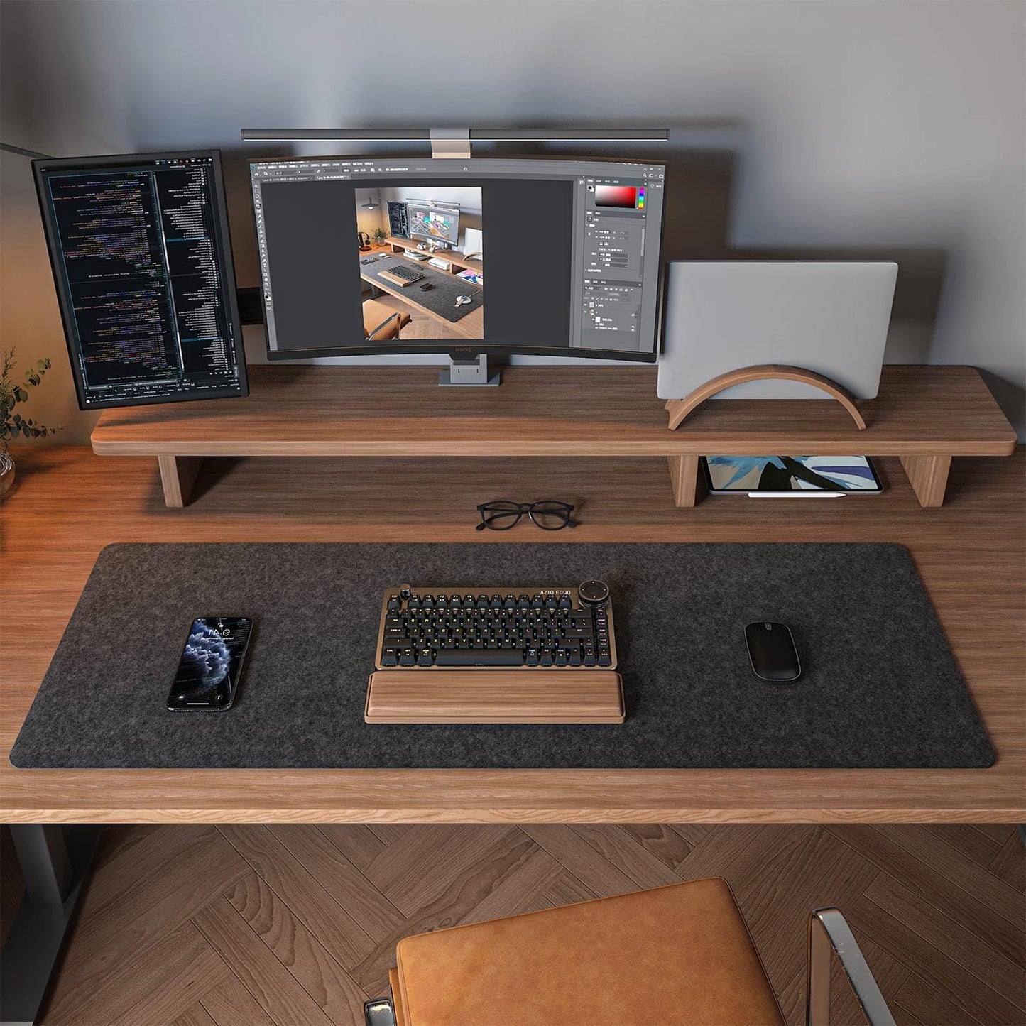 DAWNTREES Felt Desk Mat, Computer Mat for Desk, Dark Gray (36x12Inches) | Non-Slip Large Felt Mouse Pad and Keyboard Mat, Felt Desk Pad for Office and Home, Desktop Protection