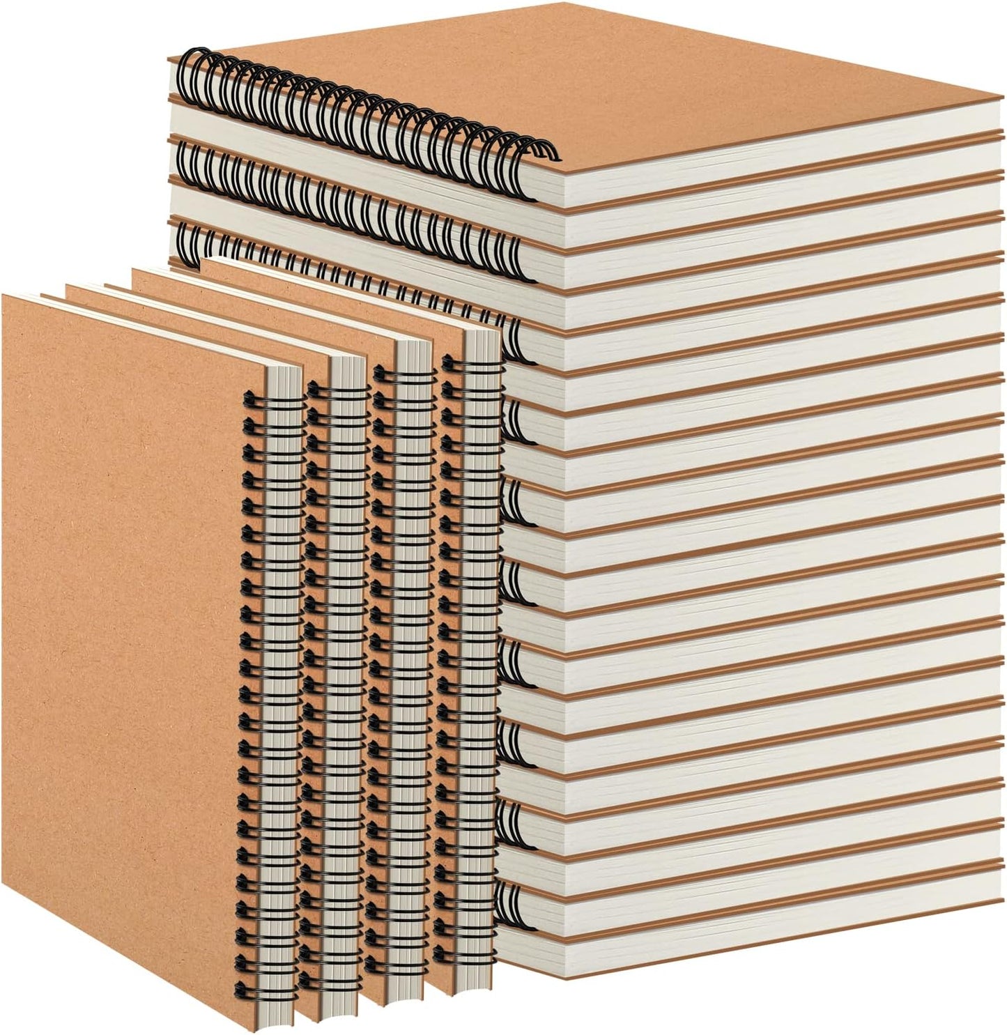 24 Pack A5 Spiral Notebooks Journal with Kraft Cover, 5x8 Inches, Ruled Lined Paper, for Work, Sketches, Study, Notes Taking, Gifts, Brown (24 PCS(Lined)) | A5 Notebook Bulk, Kraft Cover Design, Ruled Lined Paper, Spiral Binding, Work School Notes, Gift S
