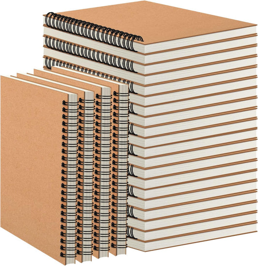 24 Pack A5 Spiral Notebooks Journal with Kraft Cover, 5x8 Inches, Ruled Lined Paper, for Work, Sketches, Study, Notes Taking, Gifts, Brown (24 PCS(Lined)) | A5 Notebook Bulk, Kraft Cover Design, Ruled Lined Paper, Spiral Binding, Work School Notes, Gift S