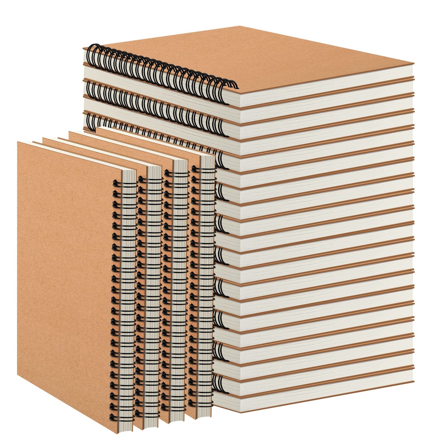 24 Pack A5 Spiral Notebooks Journal with Kraft Cover, 5x8 Inches, Ruled Lined Paper, for Work, Sketches, Study, Notes Taking, Gifts, Brown (24 PCS(Lined)) | A5 Notebook Bulk, Kraft Cover Design, Ruled Lined Paper, Spiral Binding, Work School Notes, Gift S