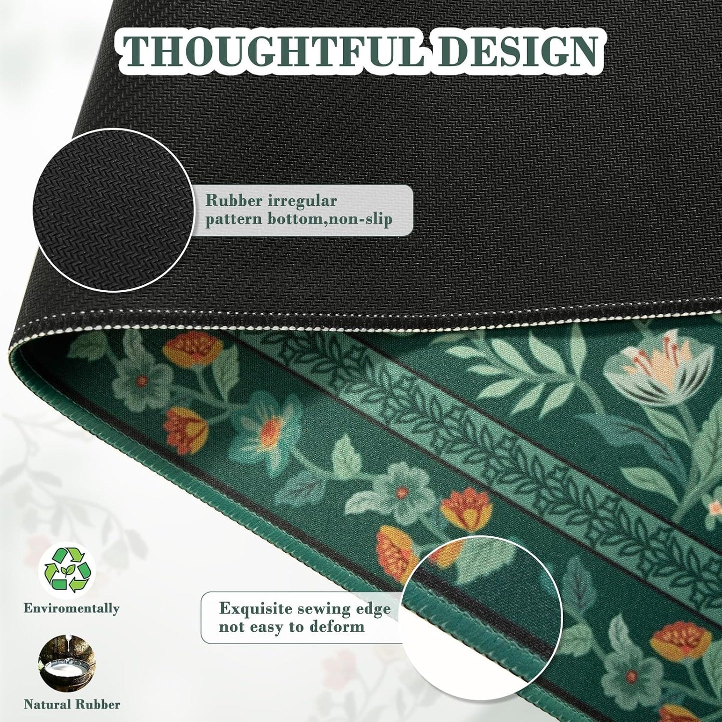 iCasso Desk Mat,Mouse Pad for Office Decor,35.4x15.7in,Deep Green | Back to School Desk Pad Mat, Anti-Slip Big Mousepad with Stitched Edges for Computer Desktop,Smooth Water-Resistant