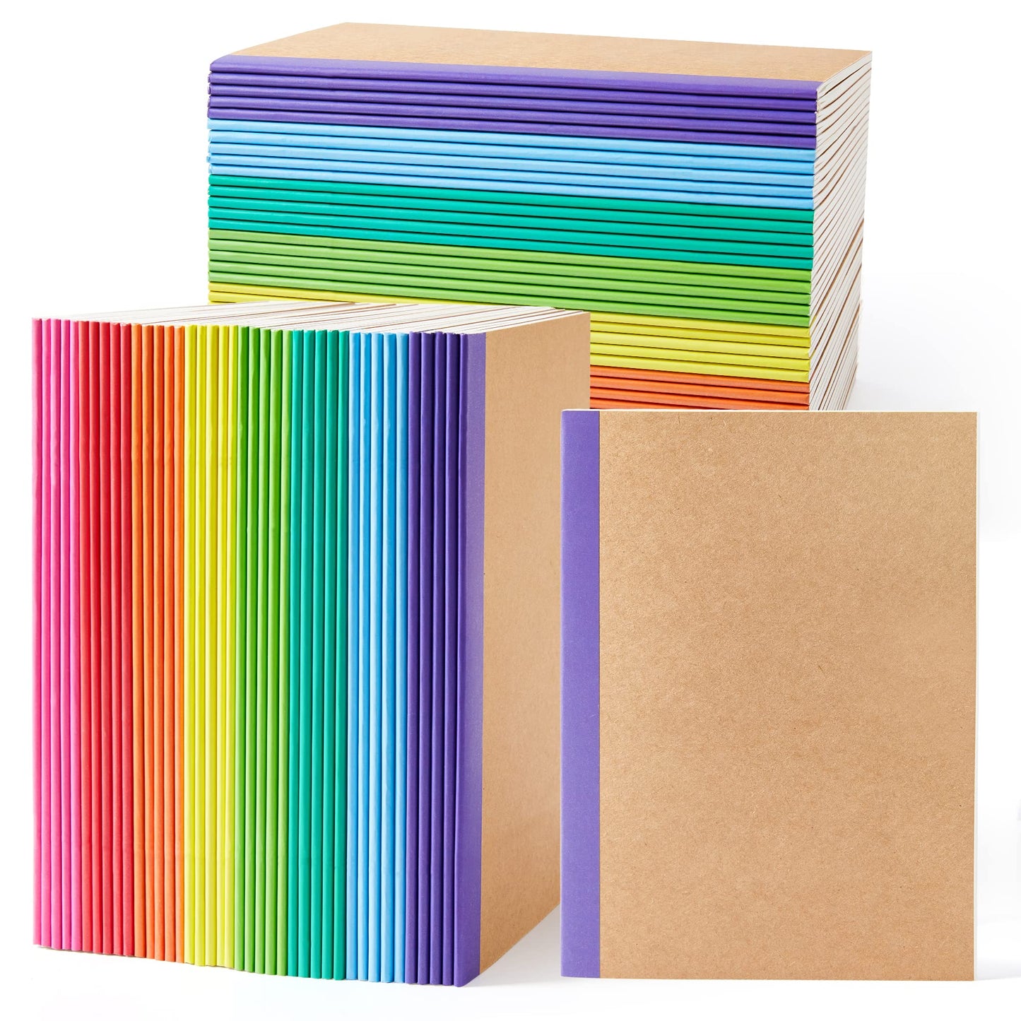 feela 8 Pack Composition Notebooks Bulk, Kraft Cover Lined Blank College Ruled Composition Travel Journals with Rainbow Spines For Women Students Business, 60 Pages, 8.3”x 5.5”, A5, 8 Colors