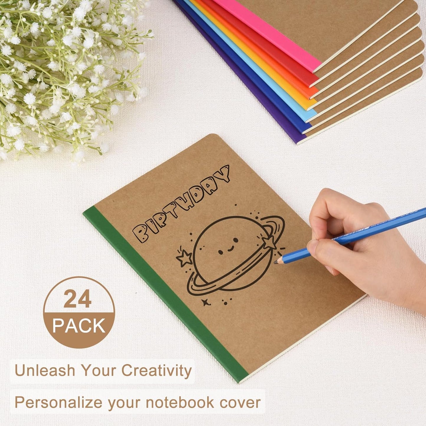 Composition Notebooks Bulk, A5 Kraft Cover Lined Journals with Rainbow Spines for School, Business, Work and Daliy Use (24, 8 colors)