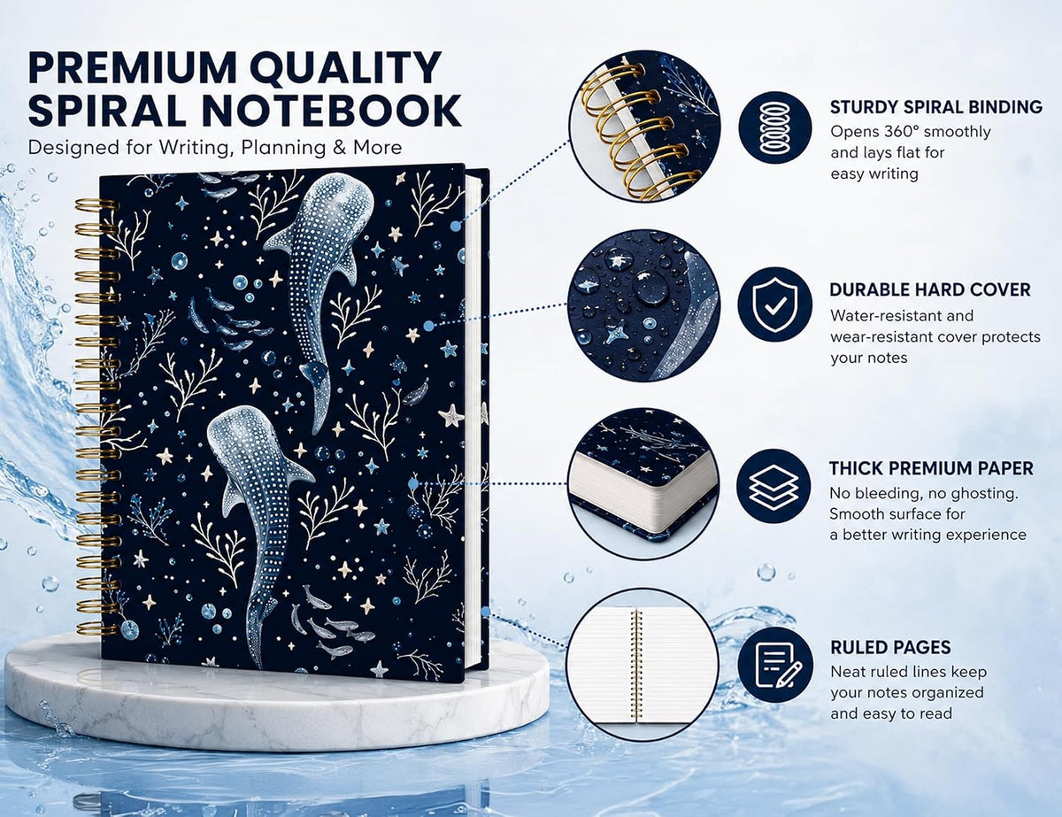 Whale Shark Notebook, Whale Shark Marine Biology Gifts for Women Girls Kids, Ocean Animal Spiral Notebook Journal for School Office Supplies, 5.5x8.3 Inch