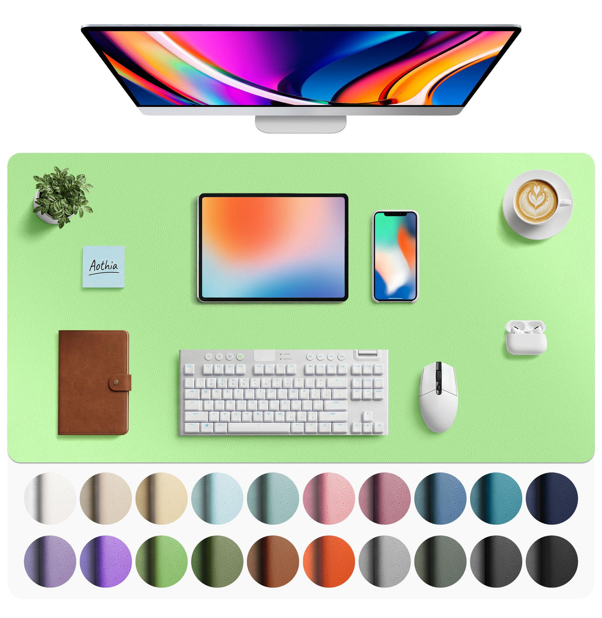 Aothia Non-Slip Waterproof PU Leather Desk Pad Protector for Mouse, Writing Desk, Office, Home, Laptop Blotter, 23.6" x 13.7", Black