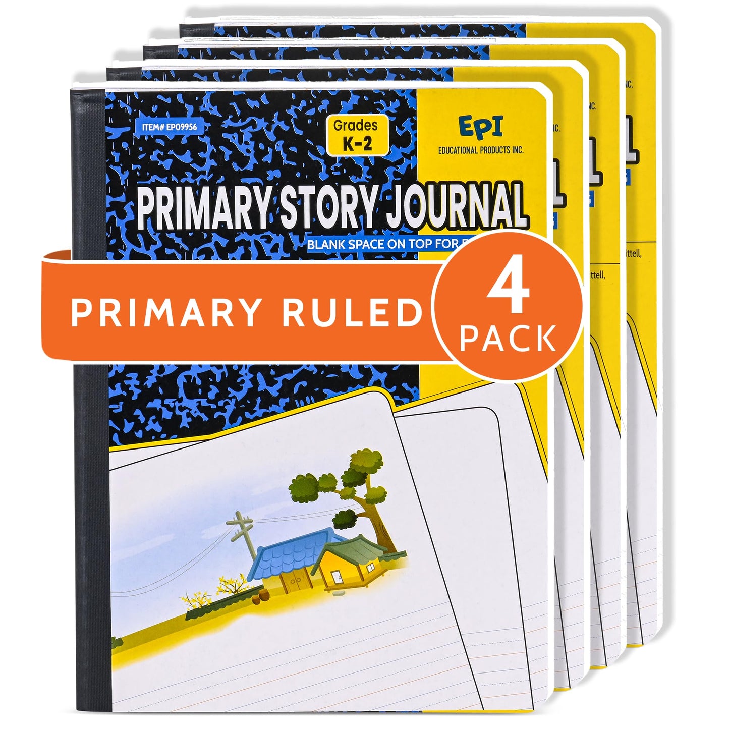 4 Pack - EPI Marble Hardcover Wide Ruled Composition Notebook | 200 Pages (100 Sheets), 9.75 x 7.5 in, Sturdy Sewn Binding | School, Office, Journaling, Notes