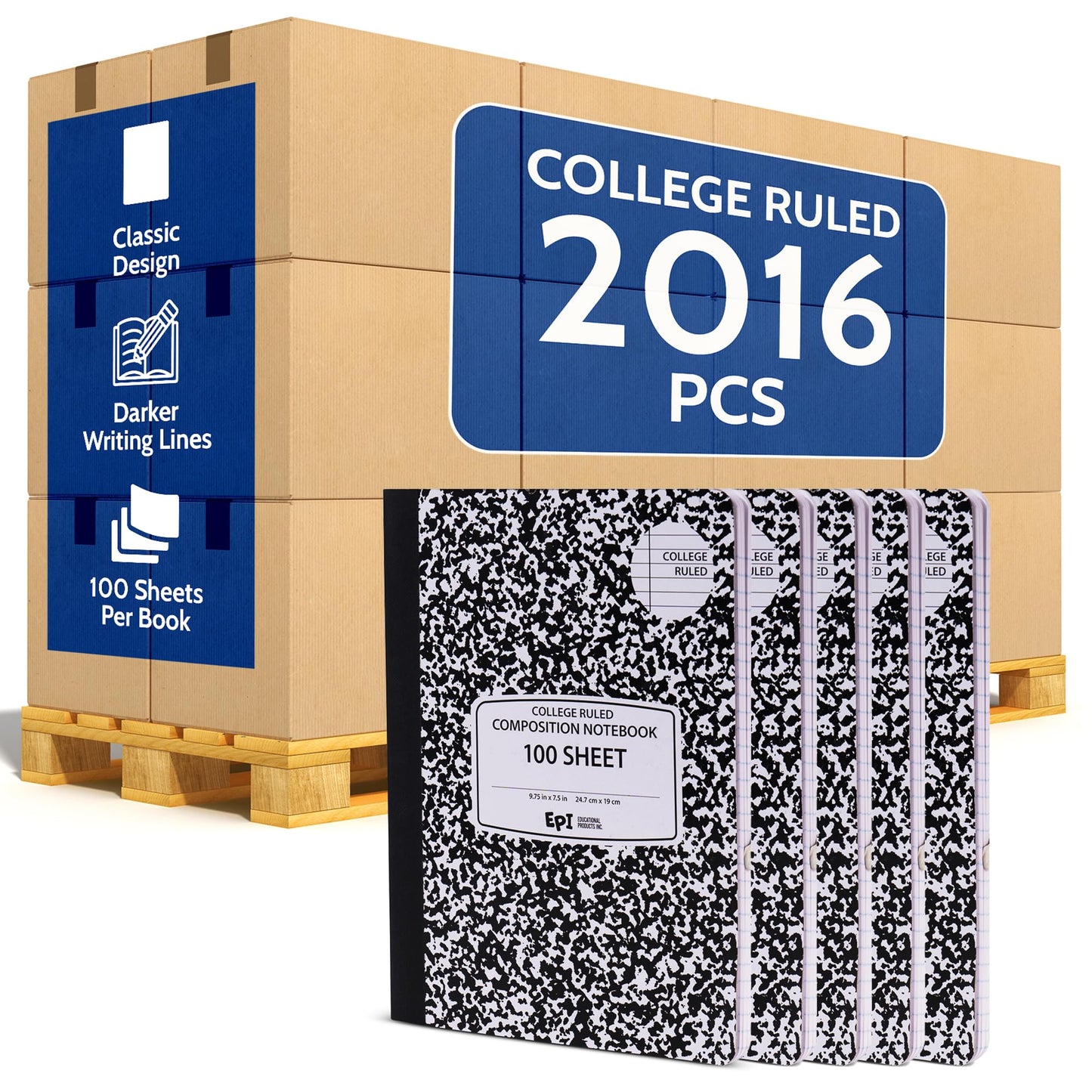 4 Pack - EPI Marble Hardcover Wide Ruled Composition Notebook | 200 Pages (100 Sheets), 9.75 x 7.5 in, Sturdy Sewn Binding | School, Office, Journaling, Notes