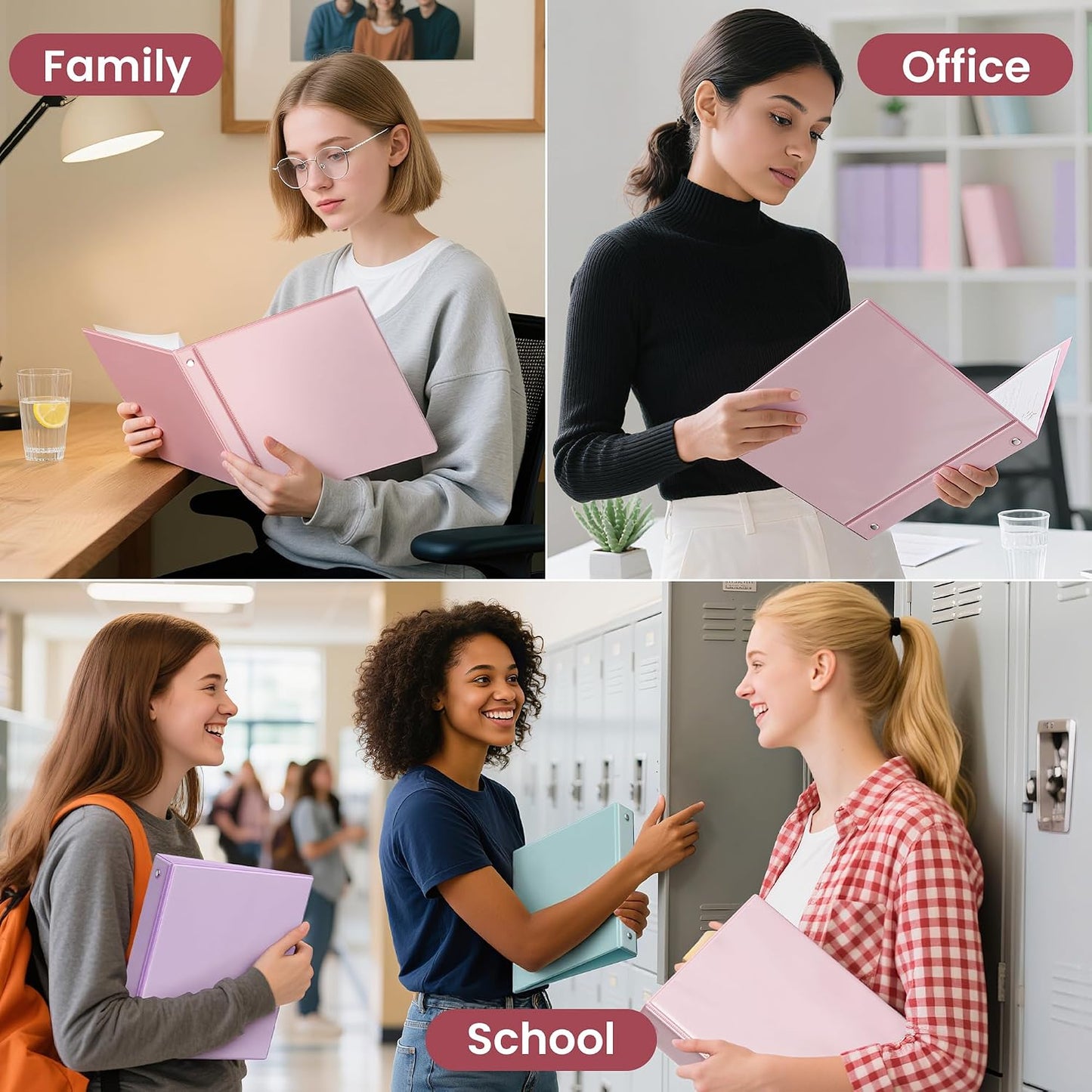 SUNEE 3 Ring Binder 1 Inch Pink 1 Pack, Holds 175 Sheets of Letter Paper, Clear View 1" Three Ring PVC-Free (Fit 8.5x11 Inches) for School or Office Supplies