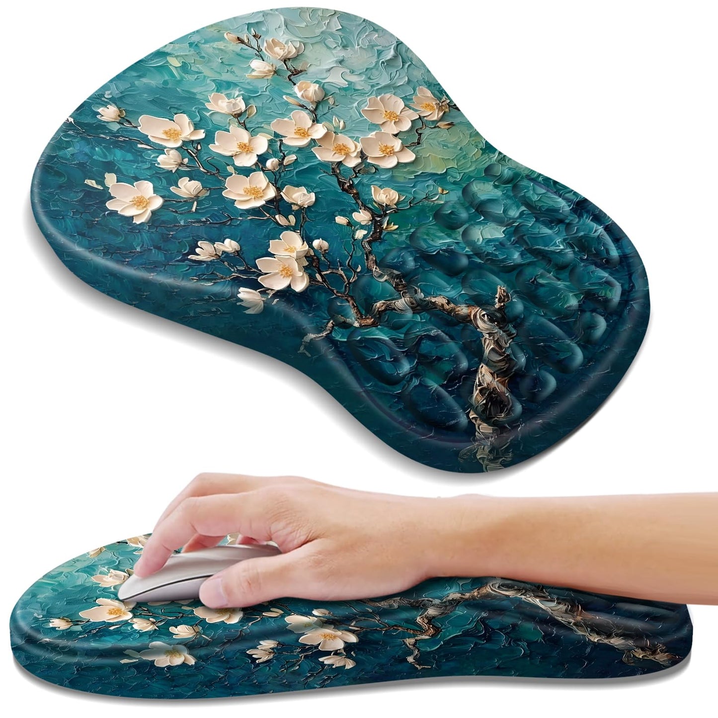 YIWEI Ergonomic Mouse Pad with Wrist Rest for Carpal Tunnel Pain Relief | Memory Foam Wrist Support,Non-Slip Rubber Base, Keyboard Computer Mousepad,Lycra Cloth Surface,Gaming Home Office,Black
