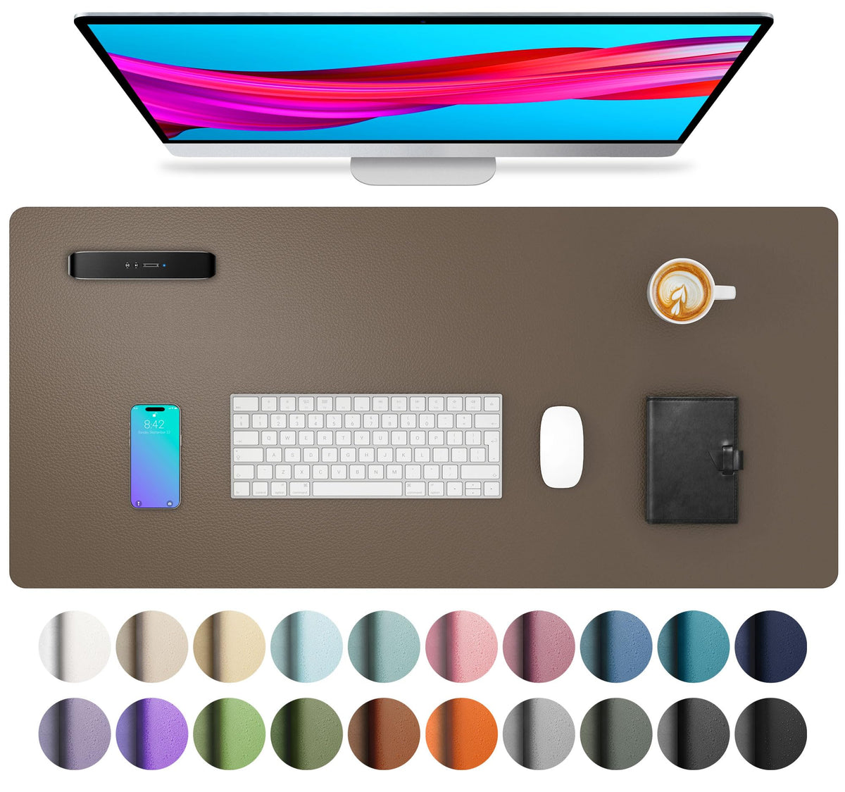 Aothia Non-Slip Waterproof PU Leather Desk Pad Protector for Mouse, Writing Desk, Office, Home, Laptop Blotter, 23.6" x 13.7", Black
