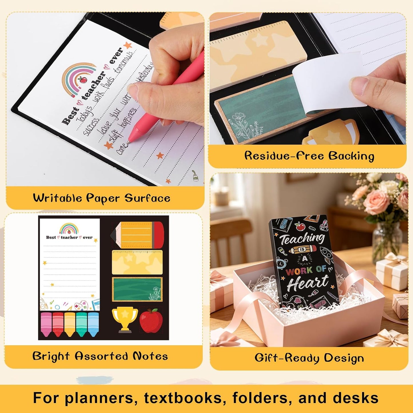 BESARME Teacher Sticky Notes Set with 2 Pens Teacher Supplies Accessories | Back to School Gifts for Teachers, First Day of School Teacher Gifts, Lesson Planning Grading, Classroom Office Reminders