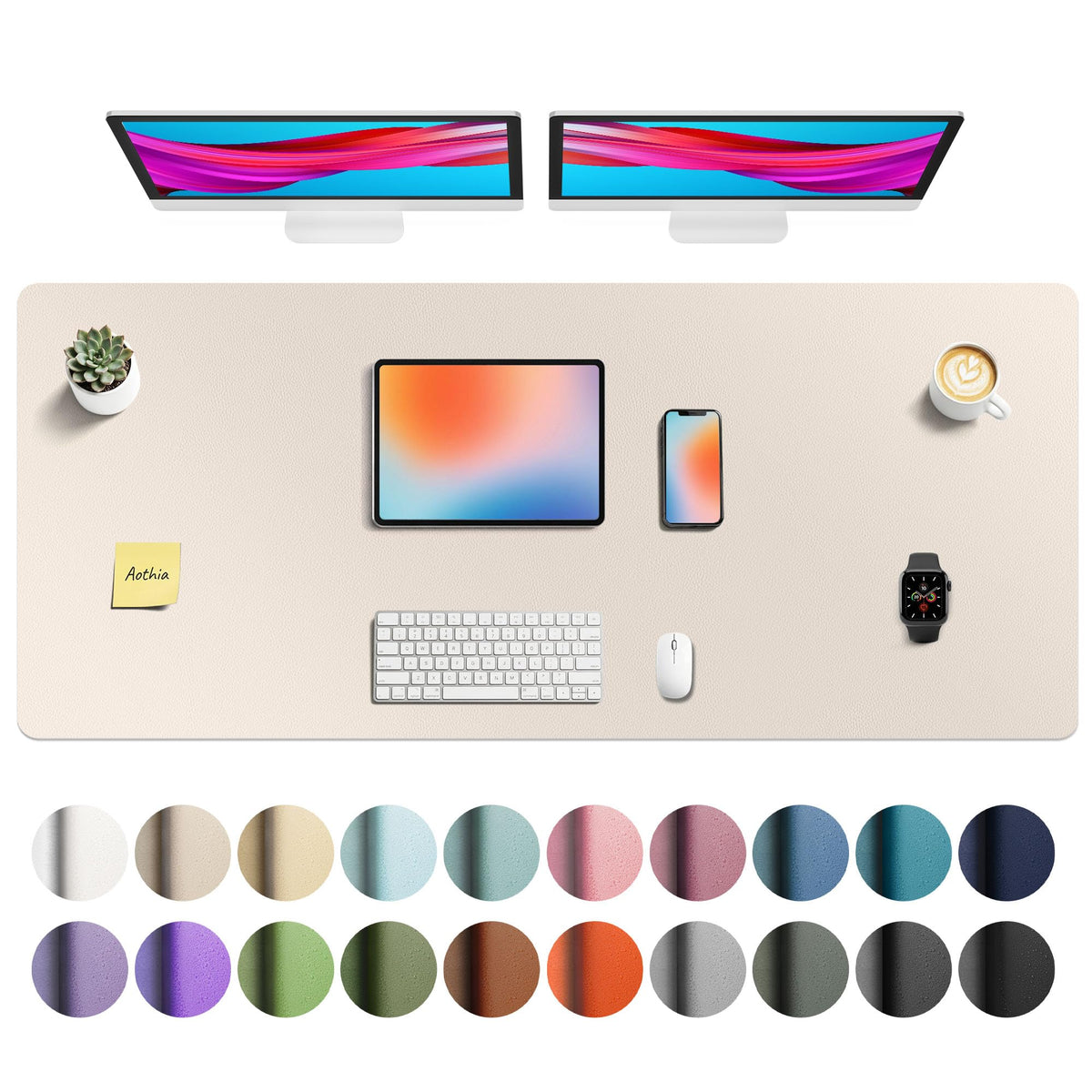 Aothia Non-Slip Waterproof PU Leather Desk Pad Protector for Mouse, Writing Desk, Office, Home, Laptop Blotter, 23.6" x 13.7", Black