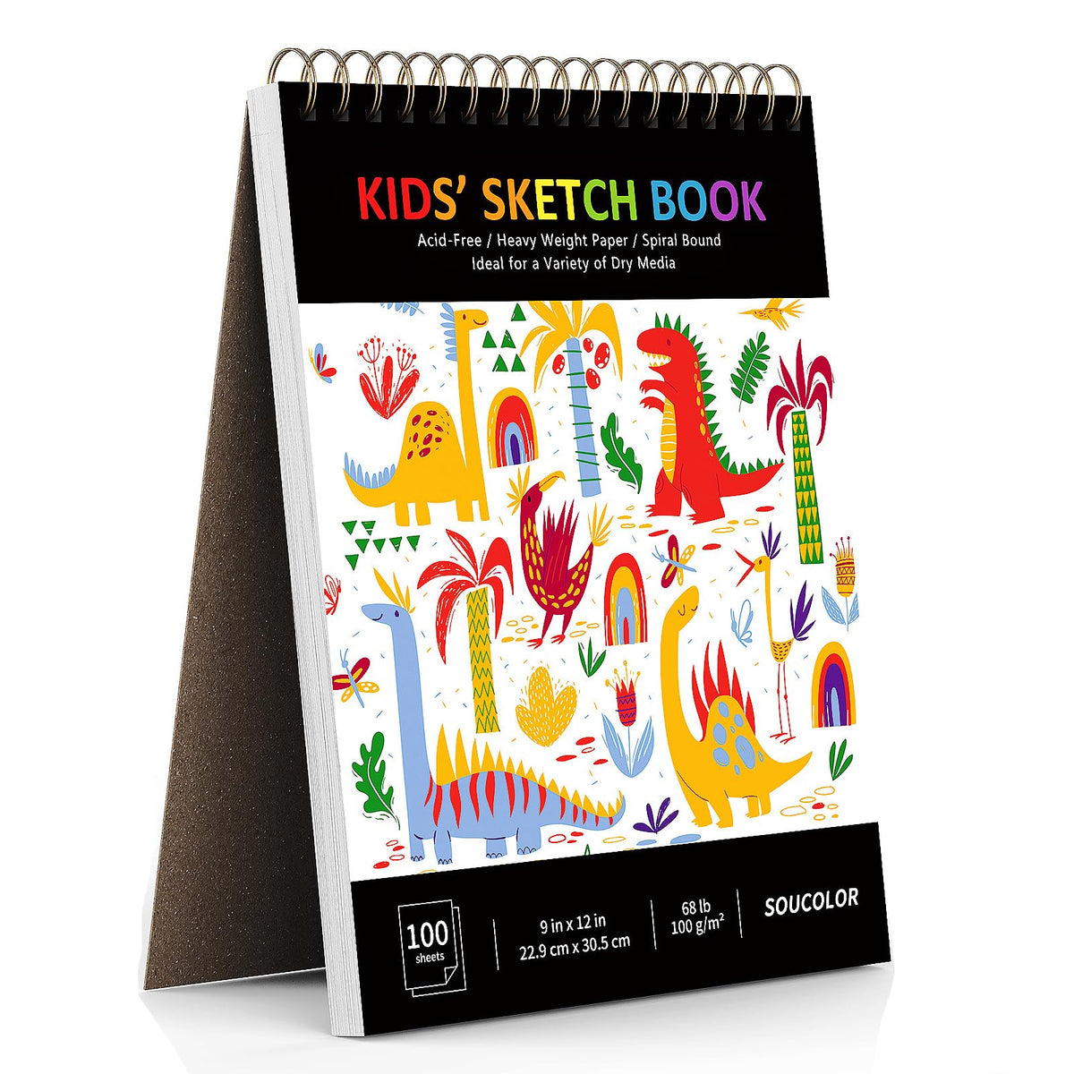 Soucolor Sketch Book 9" x 12", 100 Sheets Kids Art Sketchbook Drawing Pad | 68lb Acid-Free, Fine-Texture Paper, Top Spiral for Lay-Flat, Gift for Teens Girls Boys Beginners Adults, School Art Supplies