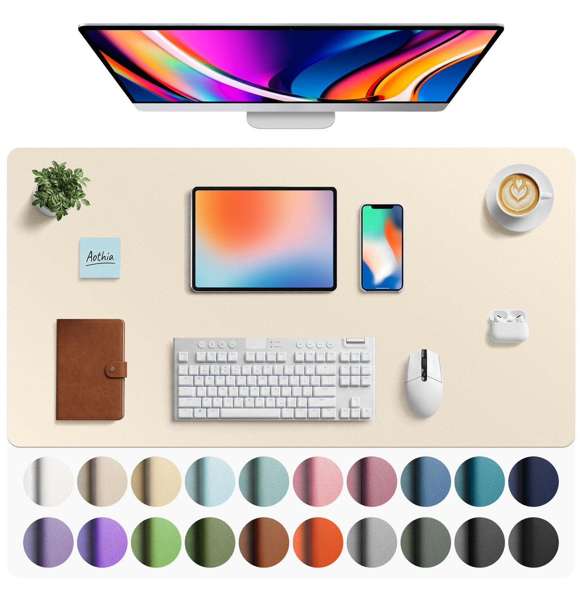 Aothia Non-Slip Waterproof PU Leather Desk Pad Protector for Mouse, Writing Desk, Office, Home, Laptop Blotter, 23.6" x 13.7", Black
