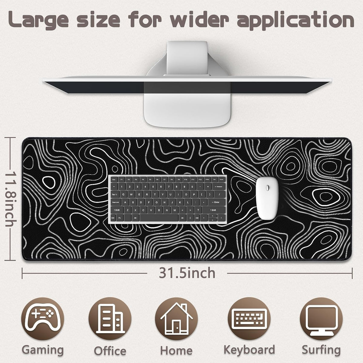 Mouse Pad Gaming - Desk Mat for Keyboard and Mouse - Large Mouse Pads for Desk, Gaming Mousepad with Non-Slip Base, Desks Pad (31.5" X 11.8") for Game, Office and Home