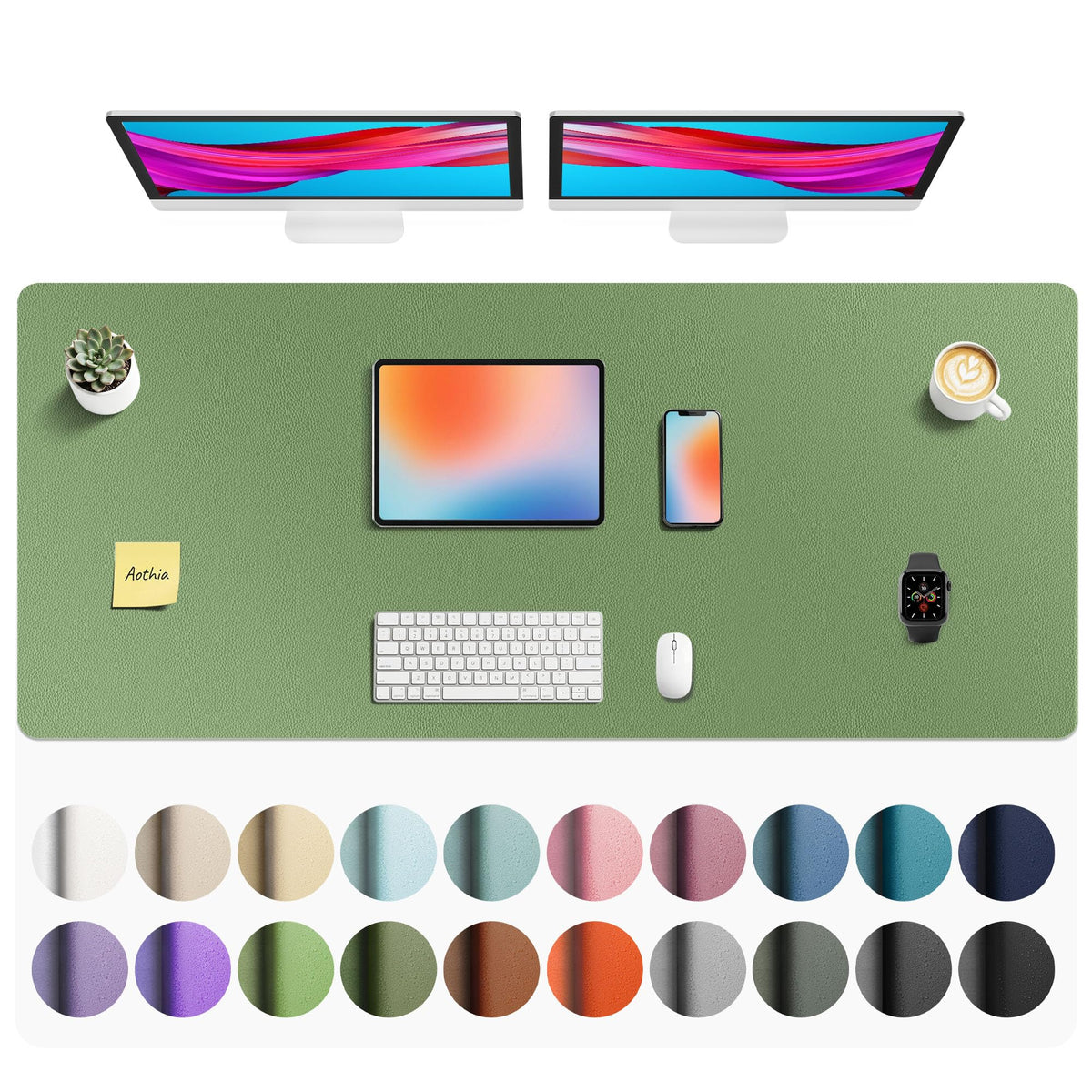Aothia Non-Slip Waterproof PU Leather Desk Pad Protector for Mouse, Writing Desk, Office, Home, Laptop Blotter, 23.6" x 13.7", Black