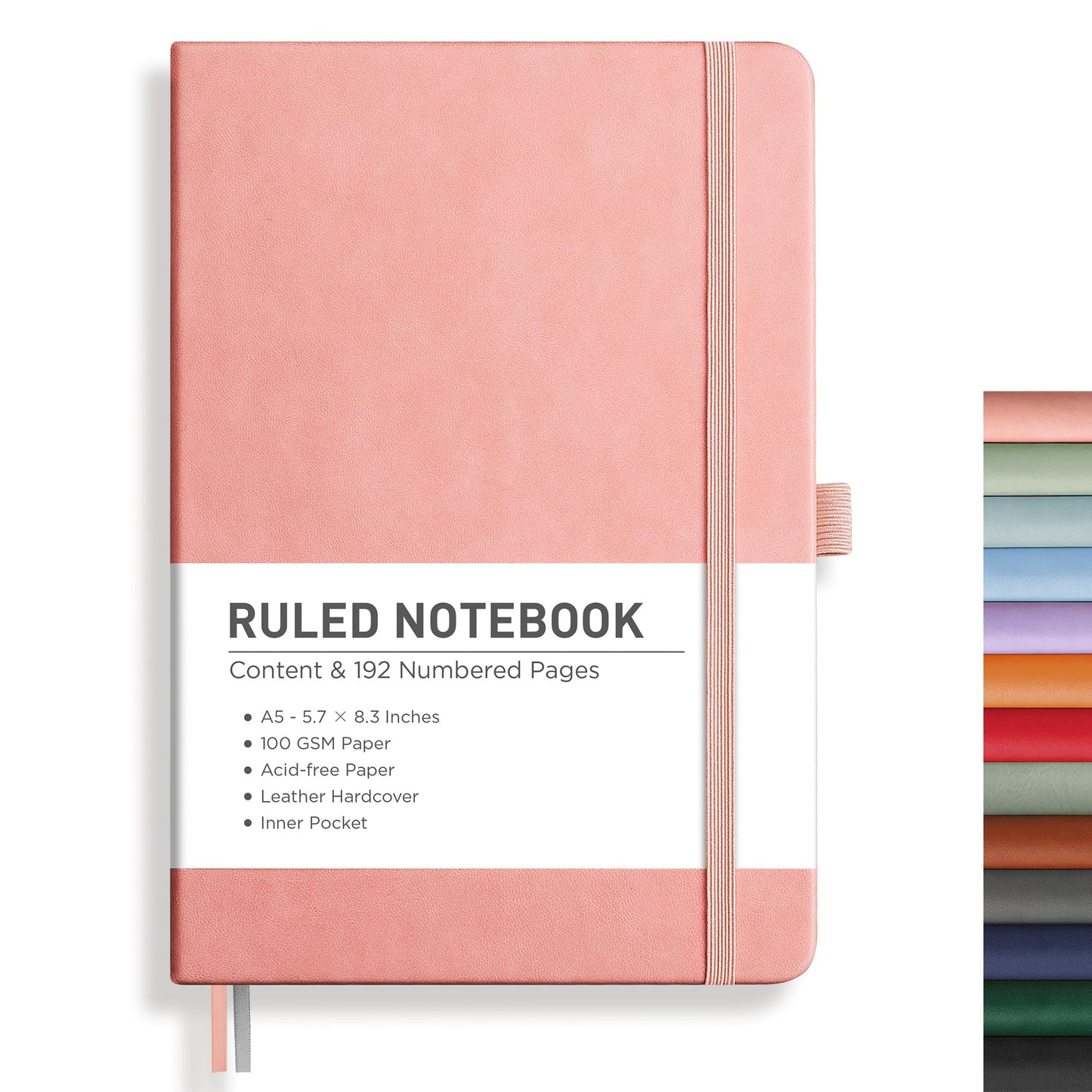 RETTACY Graph Grid Paper Notebook, 192 Pages, A5 Size (5.7'' x 8.3'') | 5 Squares per Inch, Leather Hardcover, 100 GSM Thick Paper, for School, Students, Math, Engineering (Light Green)