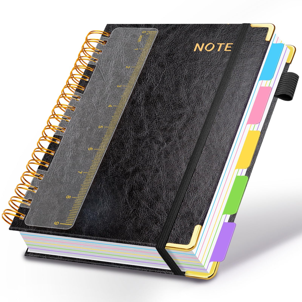 Hardcover Spiral Notebooks for Work 8''x 10'', 300 Pages 5 Subject Notebook with Dividers & Tabs, B5 Spiral Journal for Women, College Ruled Notebooks for School Note-Taking (Rose Purple)