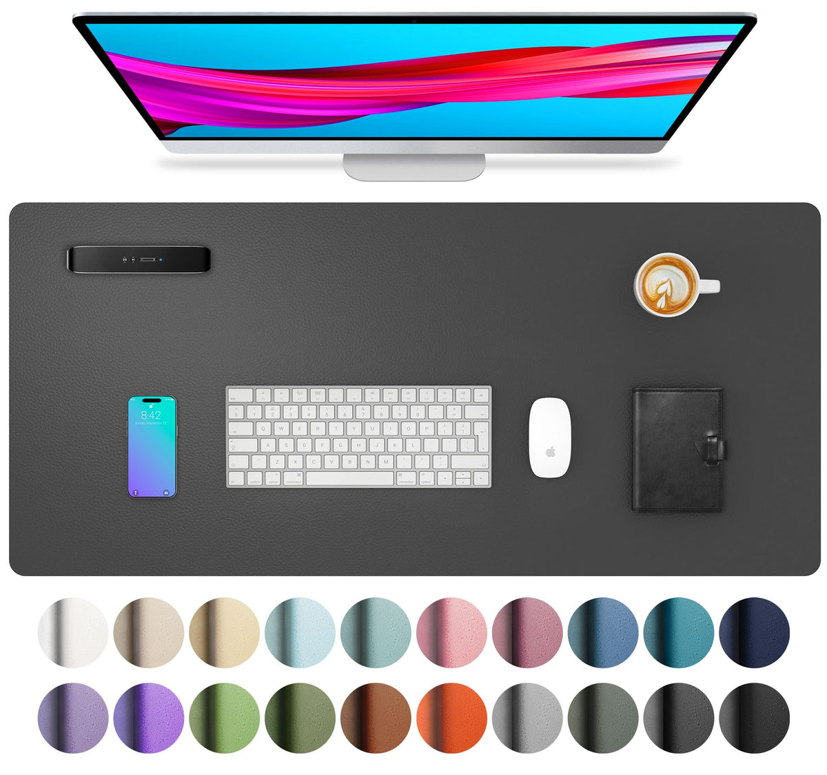 Aothia Non-Slip Waterproof PU Leather Desk Pad Protector for Mouse, Writing Desk, Office, Home, Laptop Blotter, 23.6" x 13.7", Black