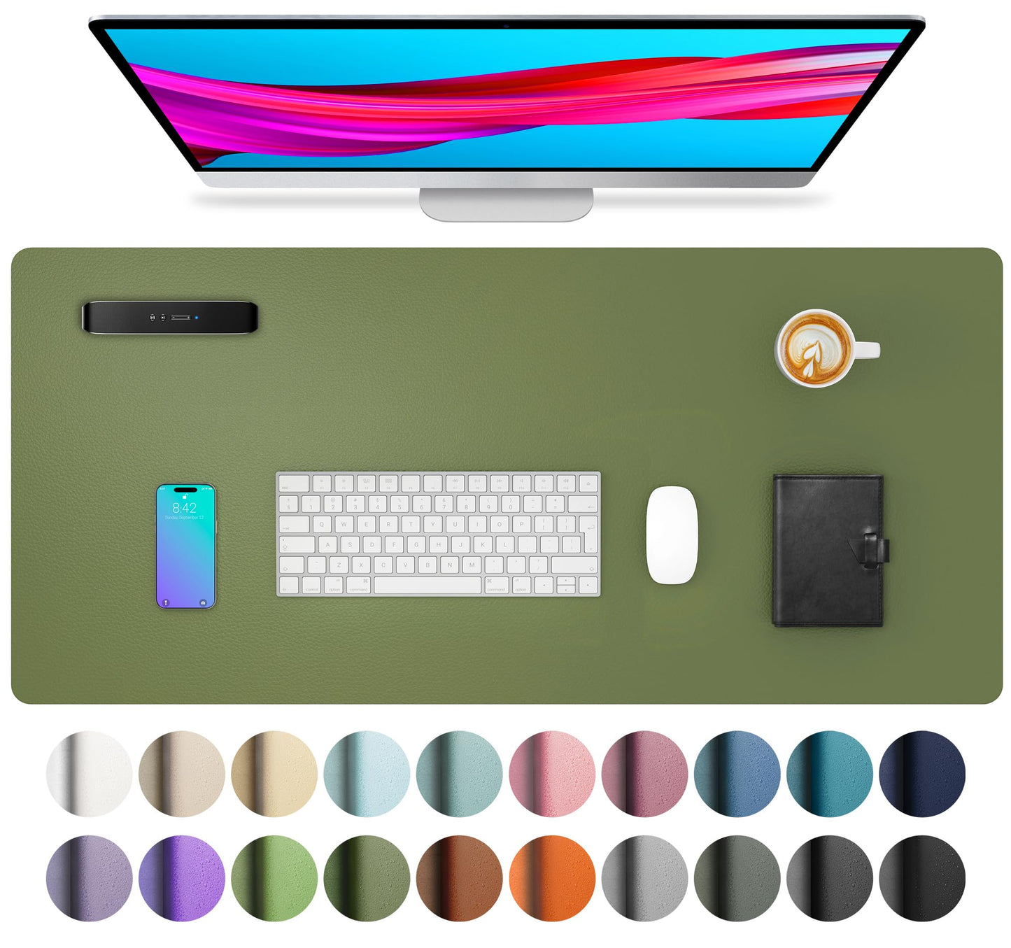Aothia Non-Slip Waterproof PU Leather Desk Pad Protector for Mouse, Writing Desk, Office, Home, Laptop Blotter, 23.6" x 13.7", Black