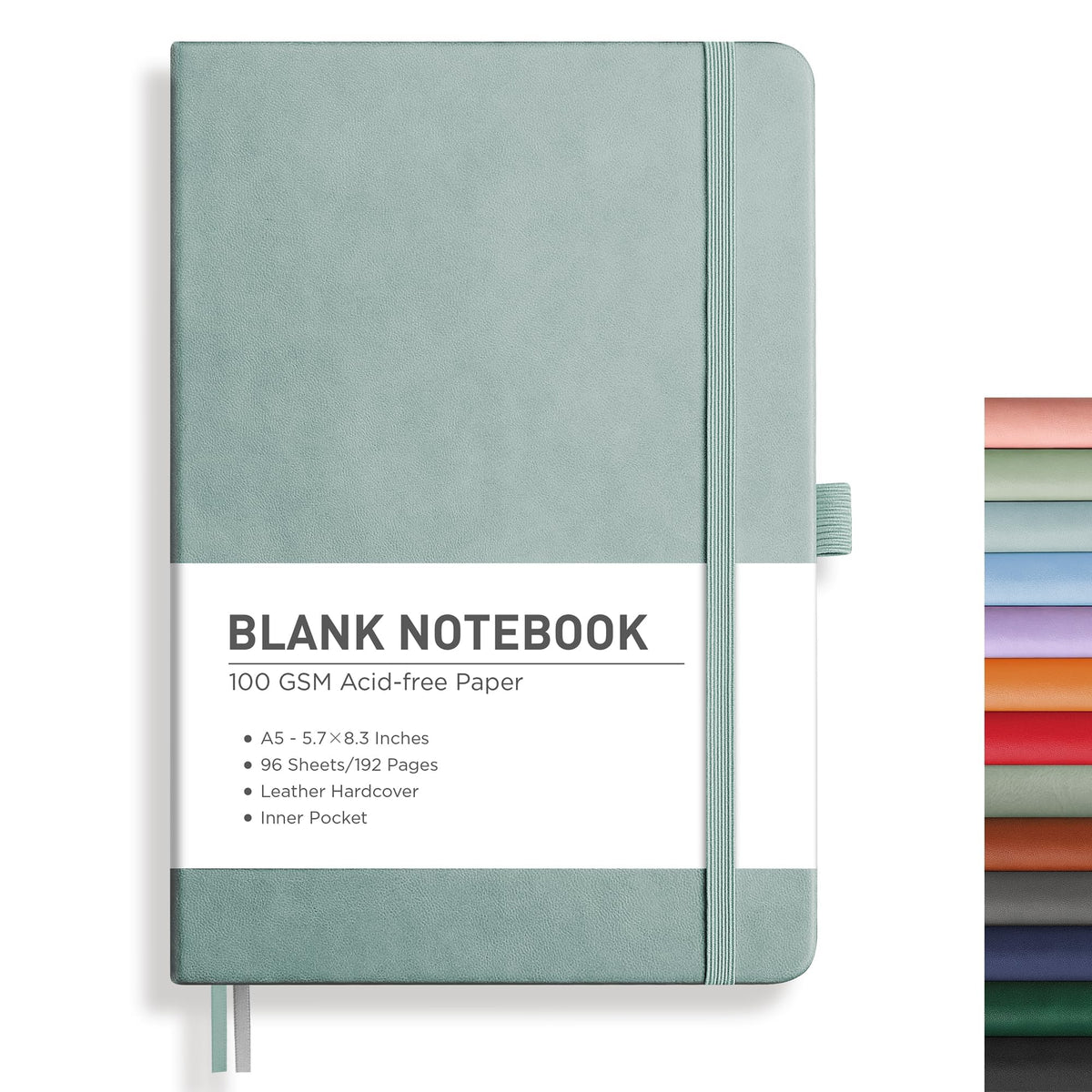 RETTACY Graph Grid Paper Notebook, 192 Pages, A5 Size (5.7'' x 8.3'') | 5 Squares per Inch, Leather Hardcover, 100 GSM Thick Paper, for School, Students, Math, Engineering (Light Green)