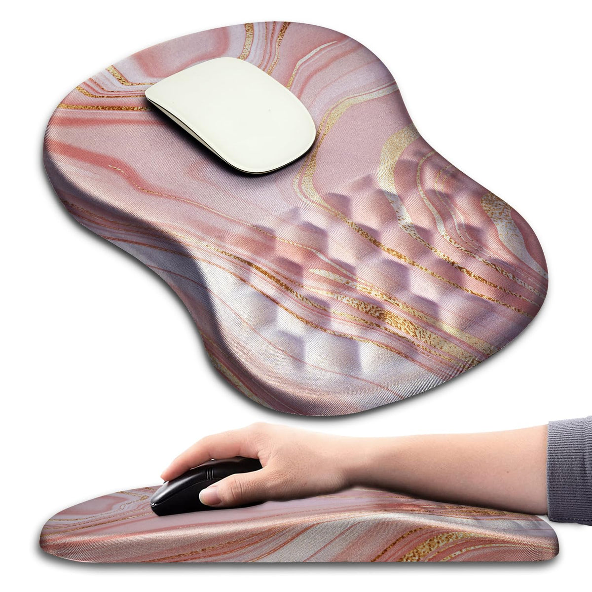 Hokafenle Ergonomic Mouse Pad Wrist Support with Massage Design, Wrist Rest Pain Relief Mousepad with Memory Foam&Non-Slip PU Base, Mouse Pads for Wireless Mouse & Desk (12x8 inch,Black)