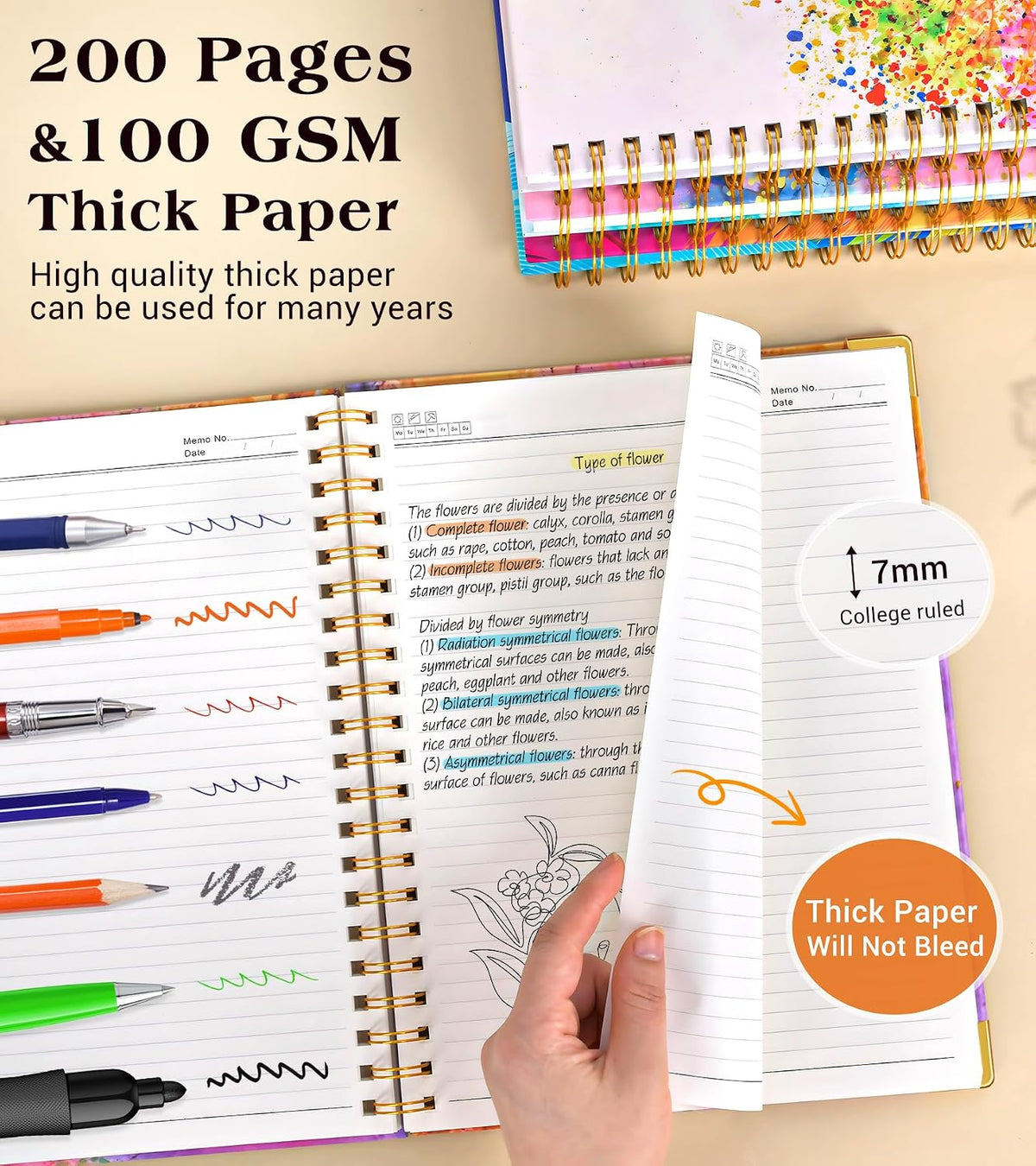 Lined Spiral Notebook Journal for Women, 150 Pages Cute Notebooks 5.75” x 8.38”, A5 Hardcover Spiral Journals with 100 GSM Thick Paper, College Ruled Notebook for Writing Work School, Autumn Tree