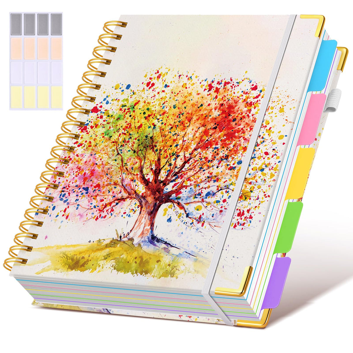 Hardcover Large Spiral Notebook 8.5" x 11" with Removable Dividers Tabs, 300 pages Leather 5 Subject Notebook College Ruled, A4 Journal for Women Men, Notebooks for Work School Note taking,Purple