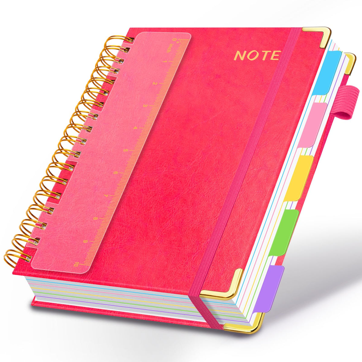 Hardcover Spiral Notebooks for Work 8''x 10'', 300 Pages 5 Subject Notebook with Dividers & Tabs, B5 Spiral Journal for Women, College Ruled Notebooks for School Note-Taking (Rose Purple)