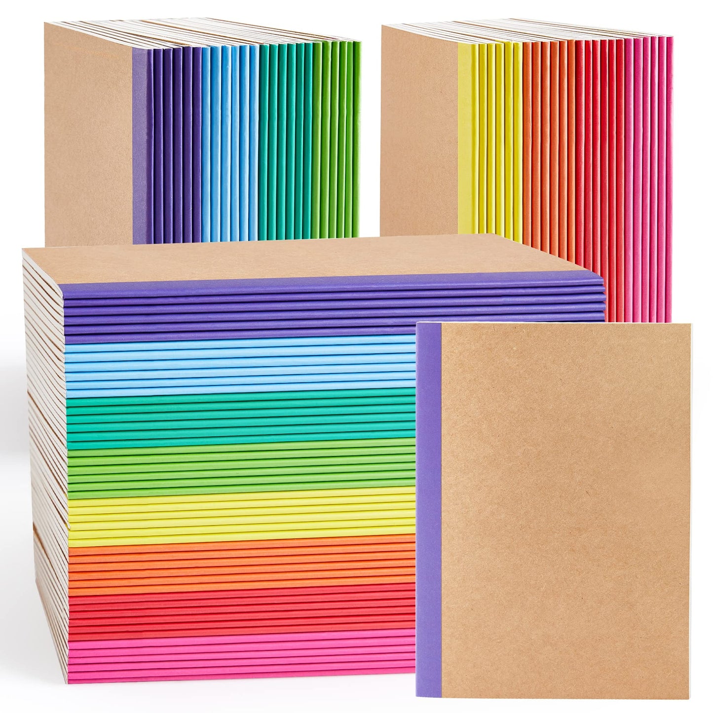 feela 8 Pack Composition Notebooks Bulk, Kraft Cover Lined Blank College Ruled Composition Travel Journals with Rainbow Spines For Women Students Business, 60 Pages, 8.3”x 5.5”, A5, 8 Colors