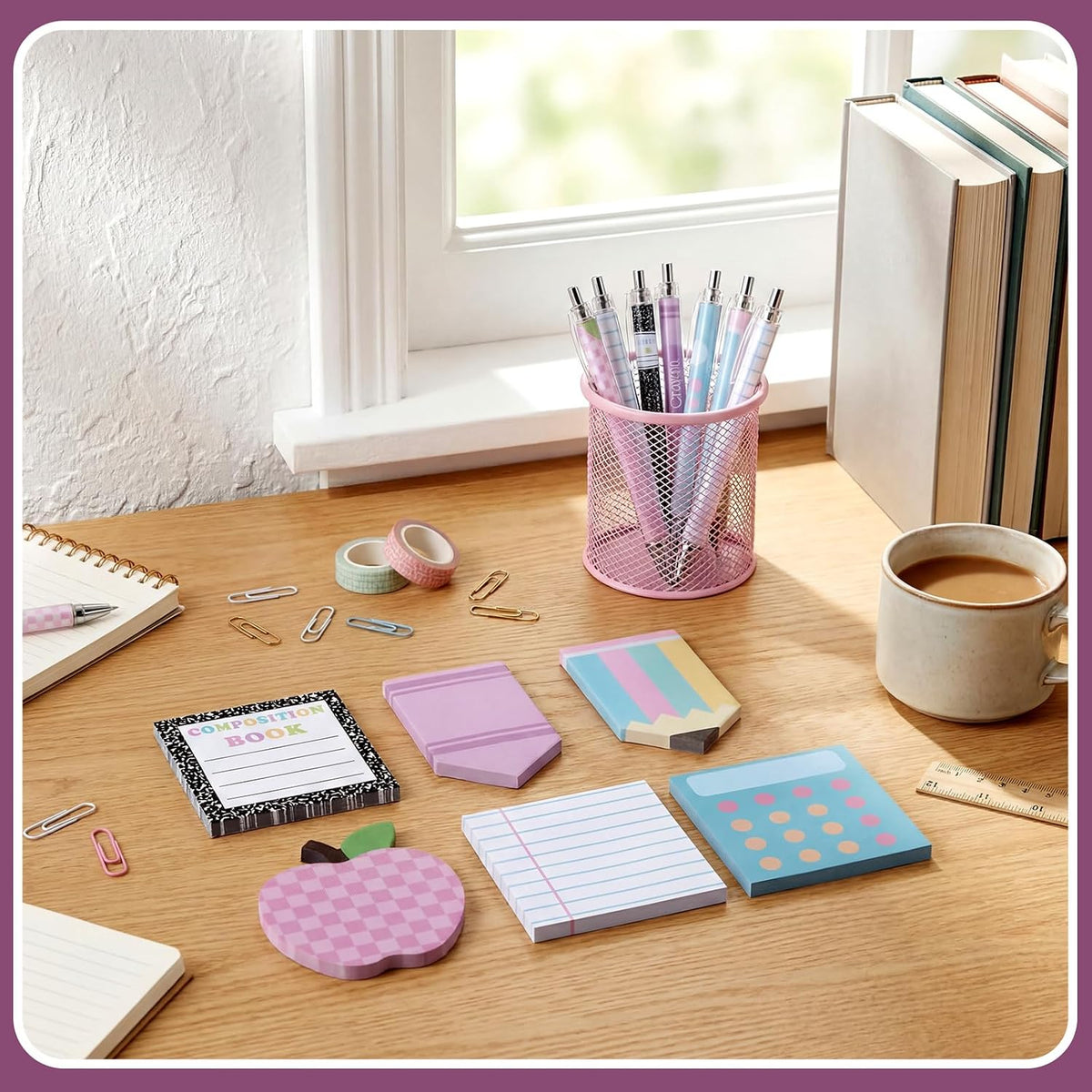 Thenshop 24 Pcs Back to School Teacher Gift Funny Pastel Teacher Sticky Notes Ballpoint Pen Notepad Self Adhesive Writing Thank Welcome to School Gifts for Employee Office Supplies
