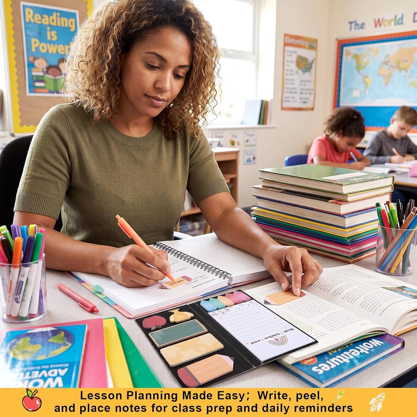BESARME Teacher Sticky Notes Set with 2 Pens Teacher Supplies Accessories | Back to School Gifts for Teachers, First Day of School Teacher Gifts, Lesson Planning Grading, Classroom Office Reminders