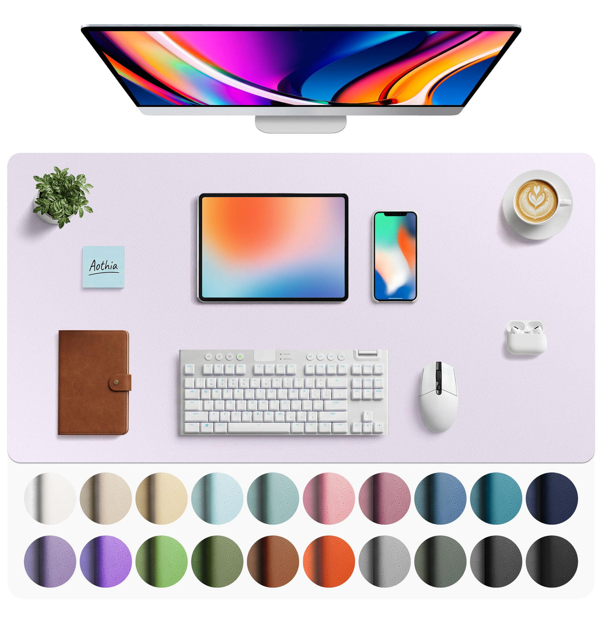 Aothia Non-Slip Waterproof PU Leather Desk Pad Protector for Mouse, Writing Desk, Office, Home, Laptop Blotter, 23.6" x 13.7", Black