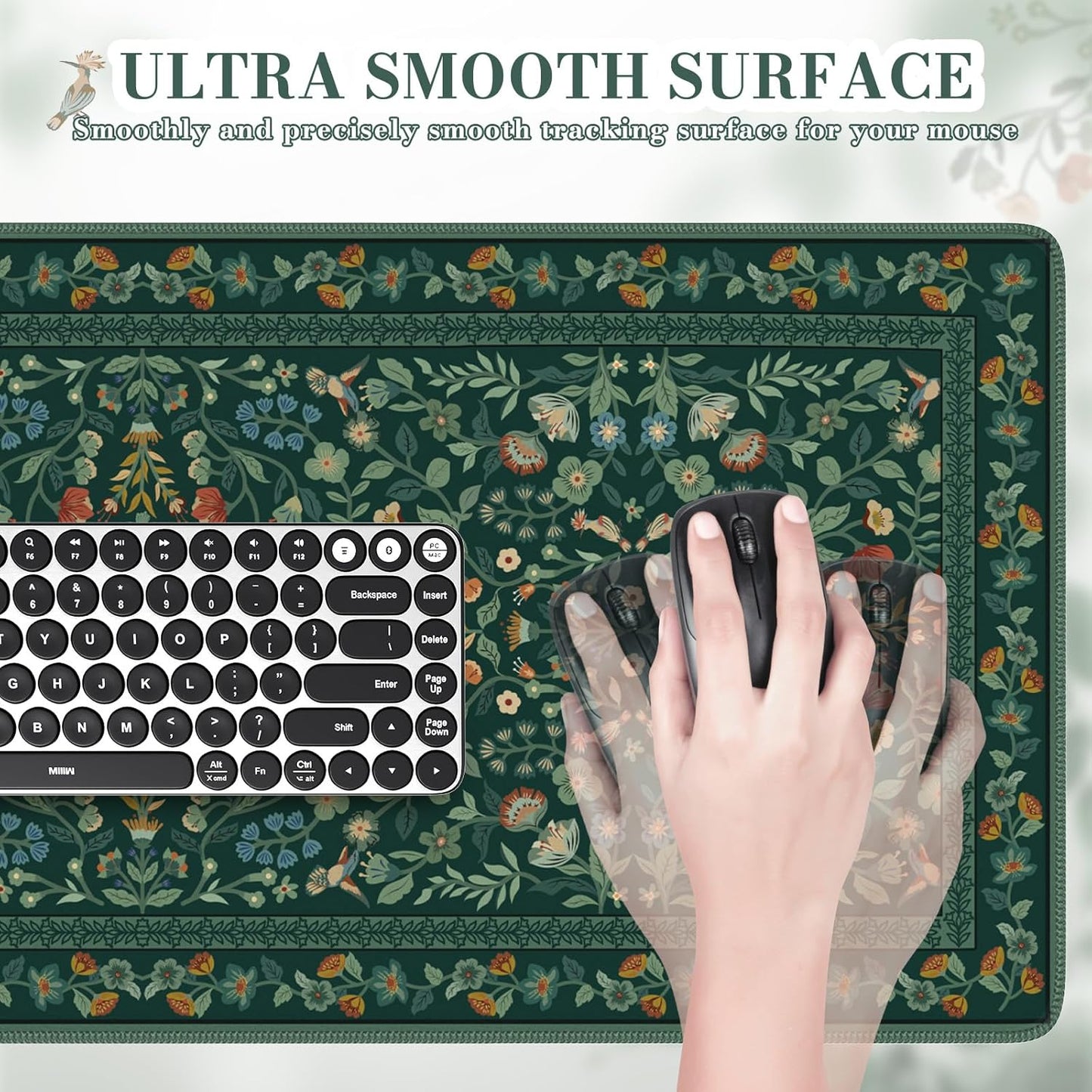 iCasso Desk Mat,Mouse Pad for Office Decor,35.4x15.7in,Deep Green | Back to School Desk Pad Mat, Anti-Slip Big Mousepad with Stitched Edges for Computer Desktop,Smooth Water-Resistant